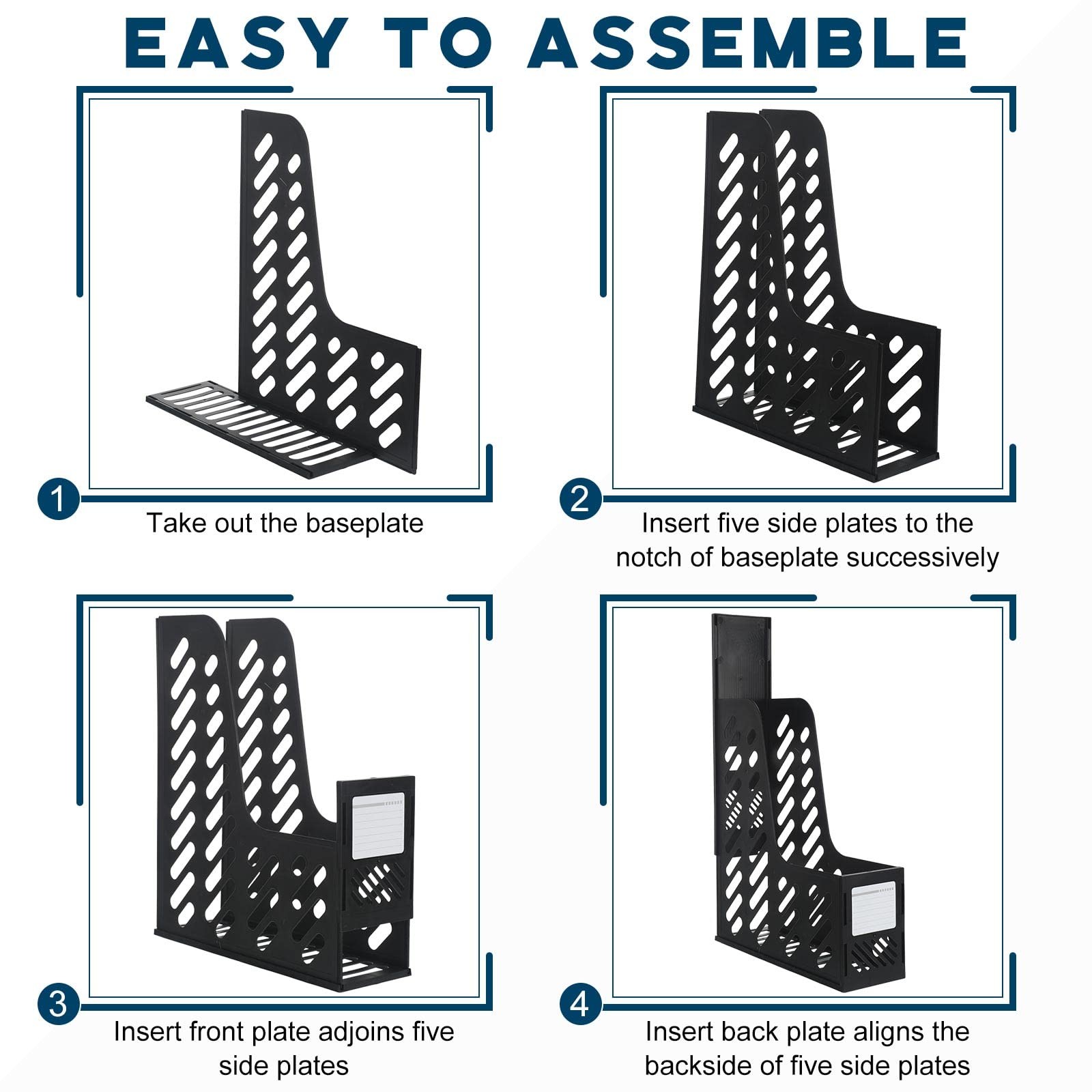 12 PCS Black Plastic Vertical File Holder Magazine Rack Desk Organizer