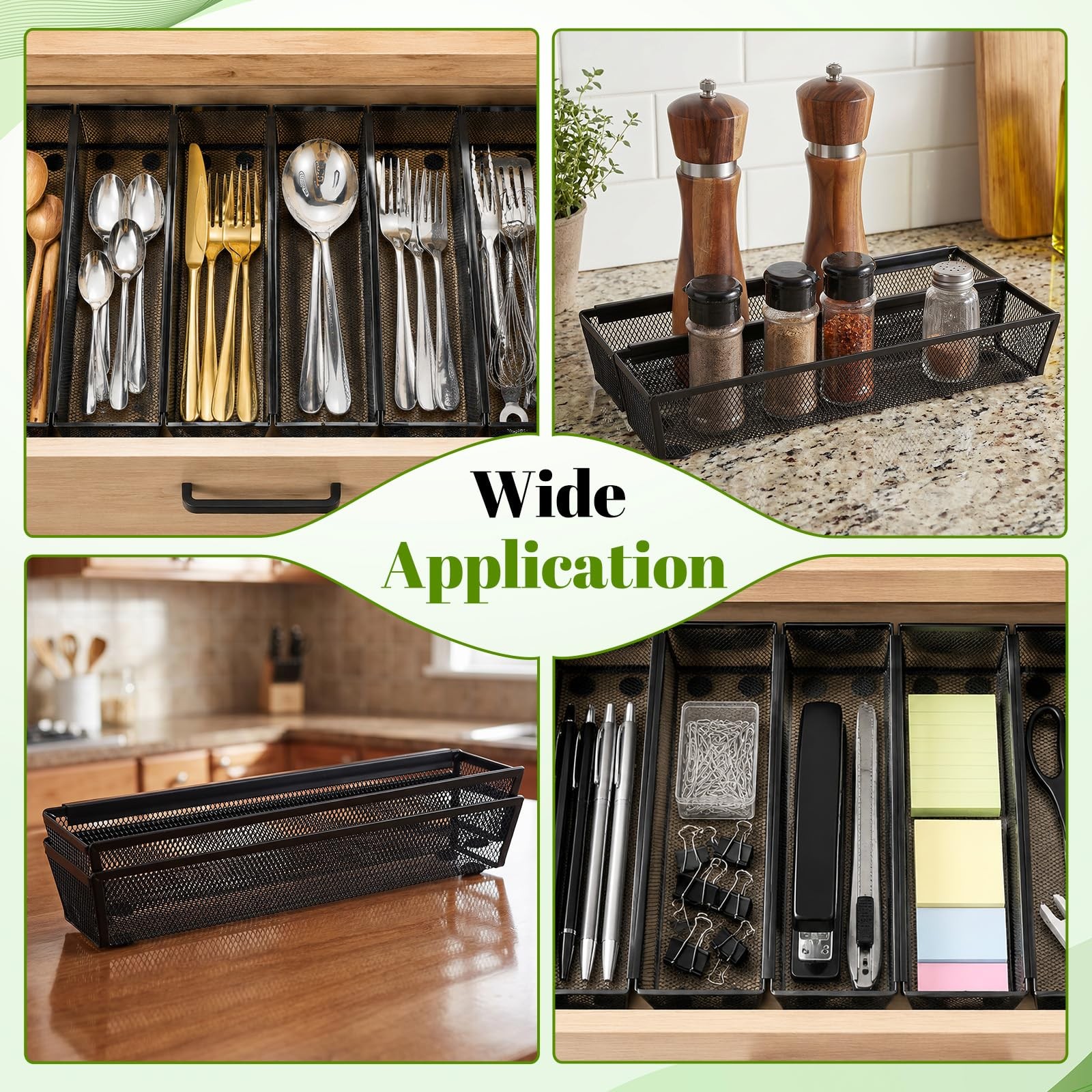 KongTiva 6 Pcs Utensil Drawer Organizer for Kitchen, Mesh Silverware Black