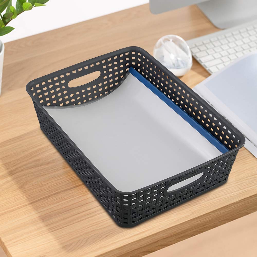 4 PCS Grey Office Paper Tray Plastic Shallow Storage Baskets Desk Organizer