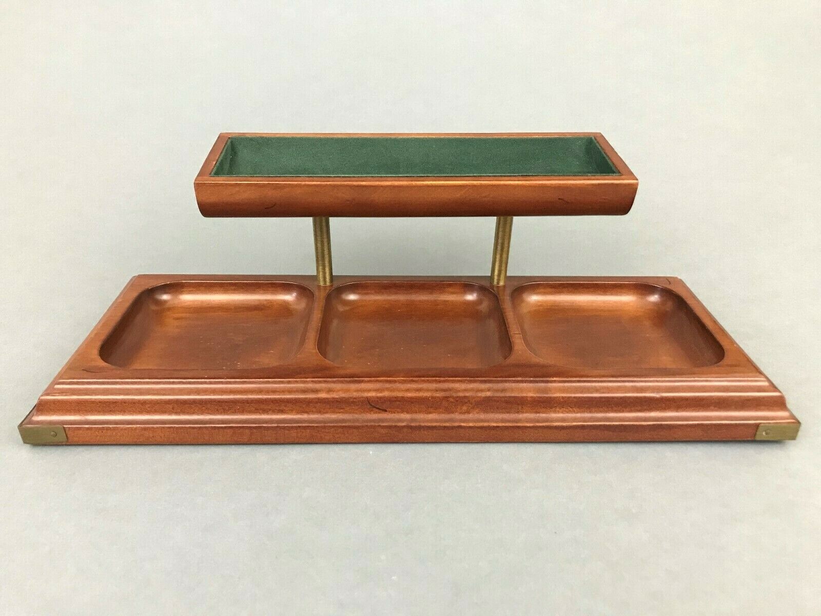 Bombay Co 1996 2 Tier Wood Office Desktop Organizer Dresser Tray Brass Corners