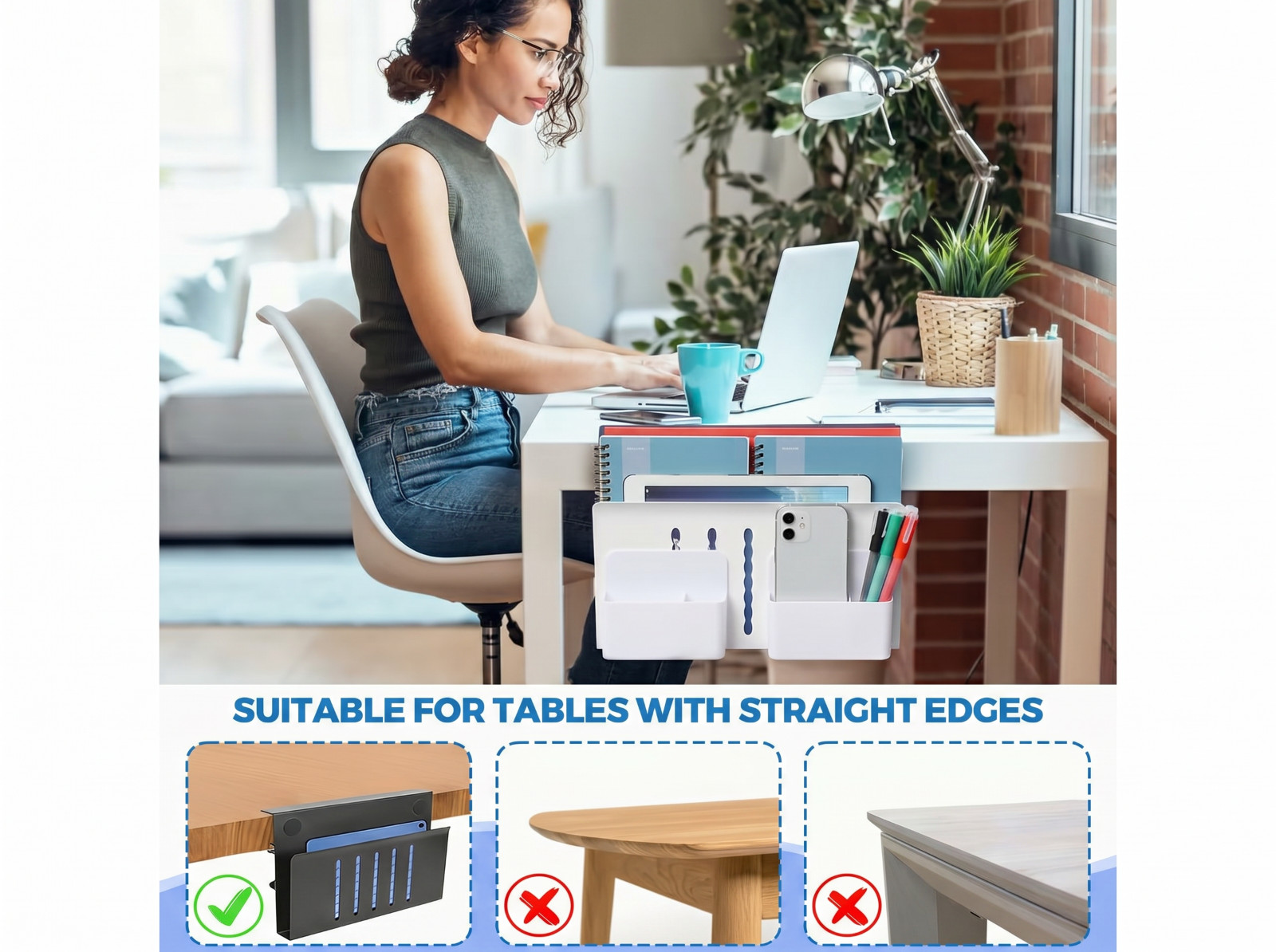 Clamp On Desk Organizer Laptop Tablet File Holder Pen Cups No Drill White