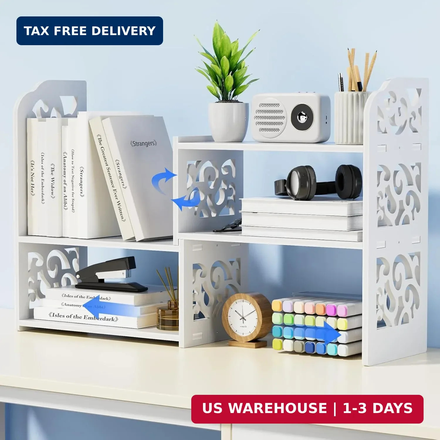 YGYQZ Desk Shelf for Top of Desk – Adjustable Desktop Organizer Shelf, Small Tab