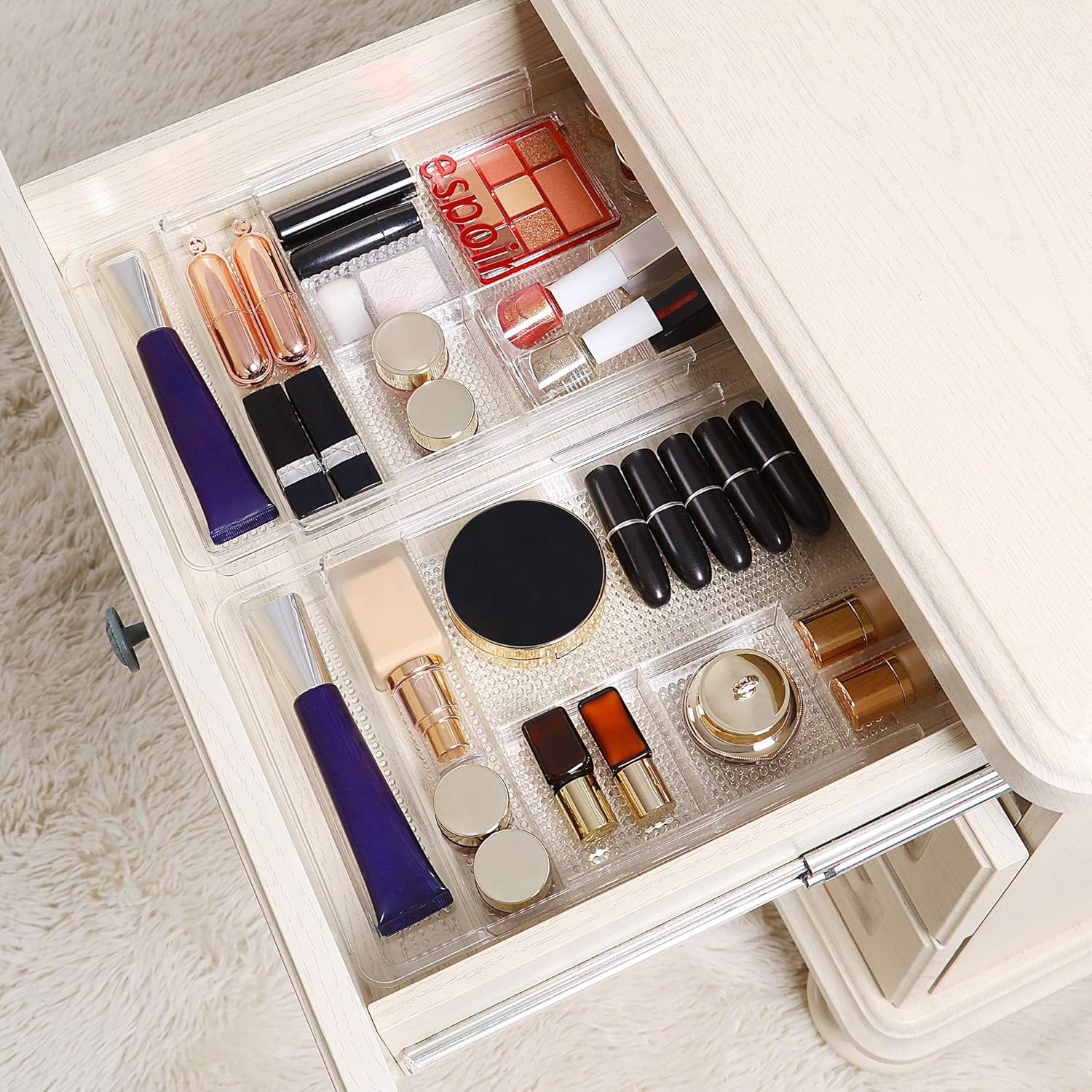 Expandable Drawer Organizer 11.1” to 19.2” Width, Shallow Cosmetic Organizer 1.3