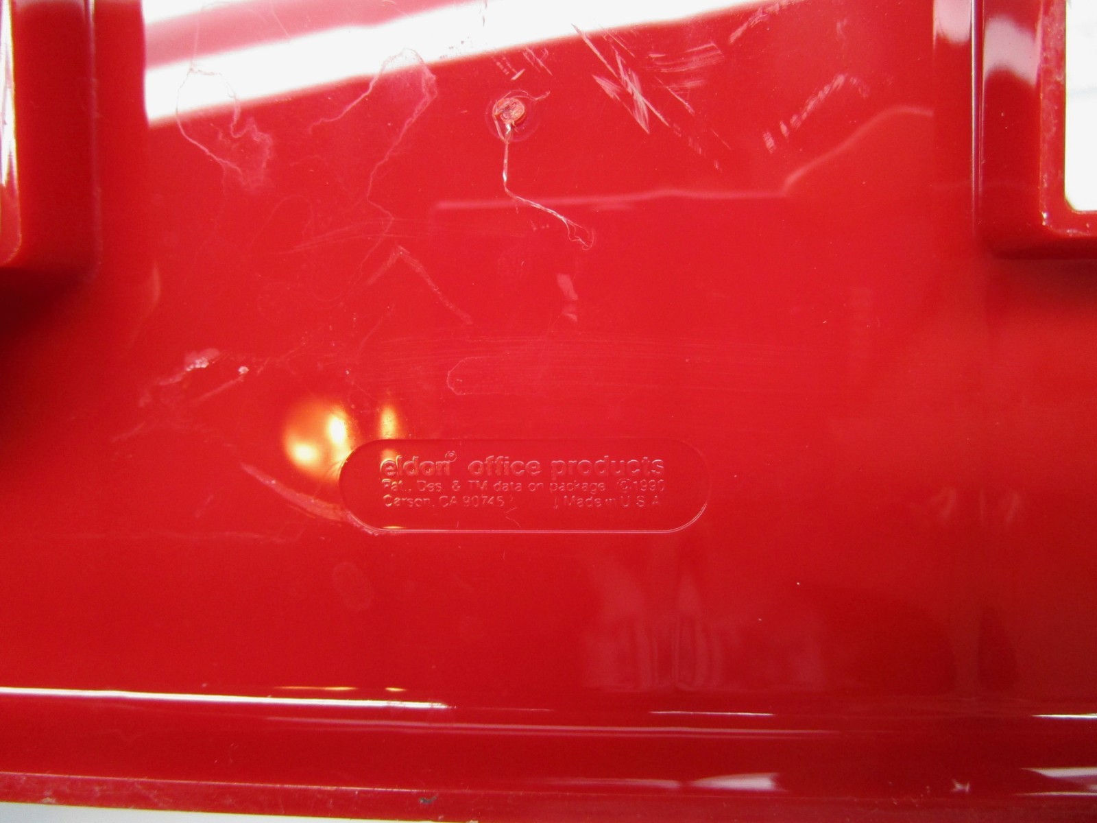 Vintage MCM pen pencil holder letter desk organizer red rainbow plastic Eldon