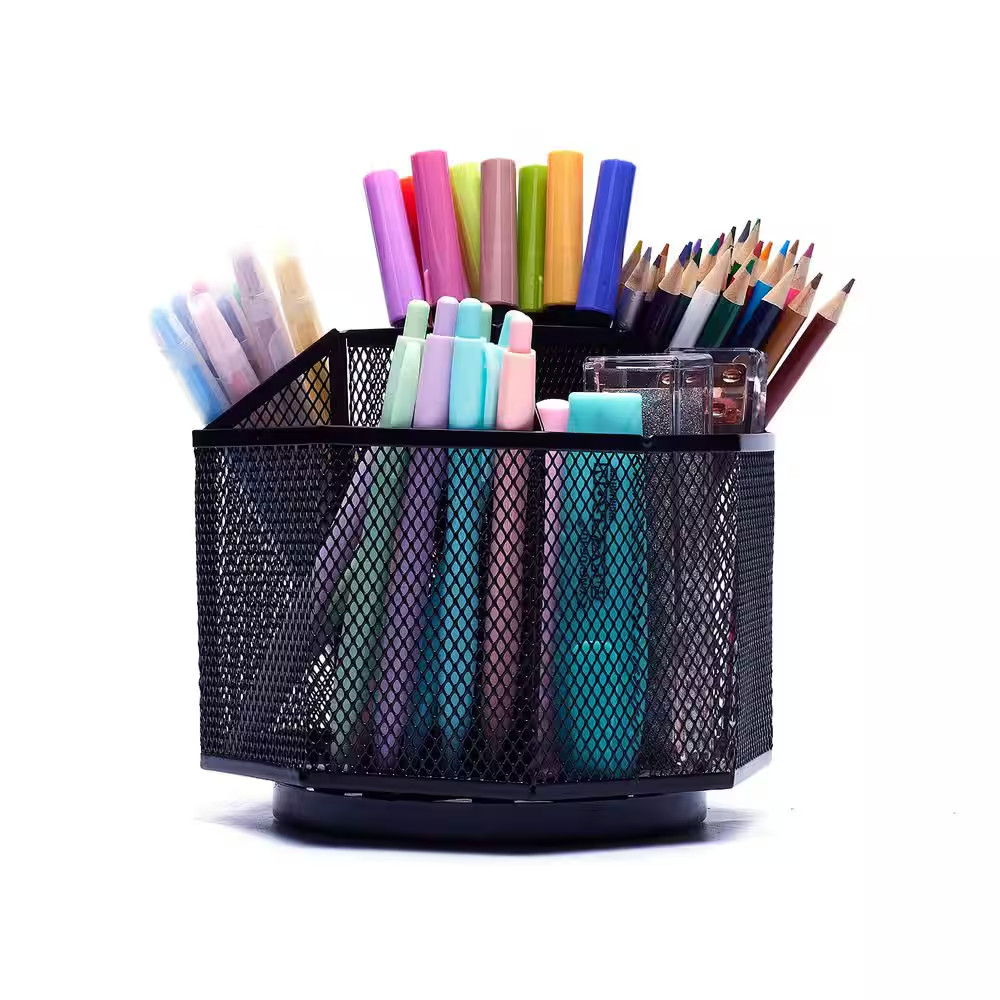 Mesh Desk Tidy Pen Holder Multifunctional Organiser 360 Rotation Large Capacity
