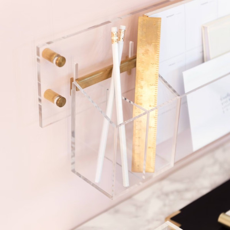 Acrylic Wall Pencil Bloc: Clear Desk Organizer & Office Supplies Holder