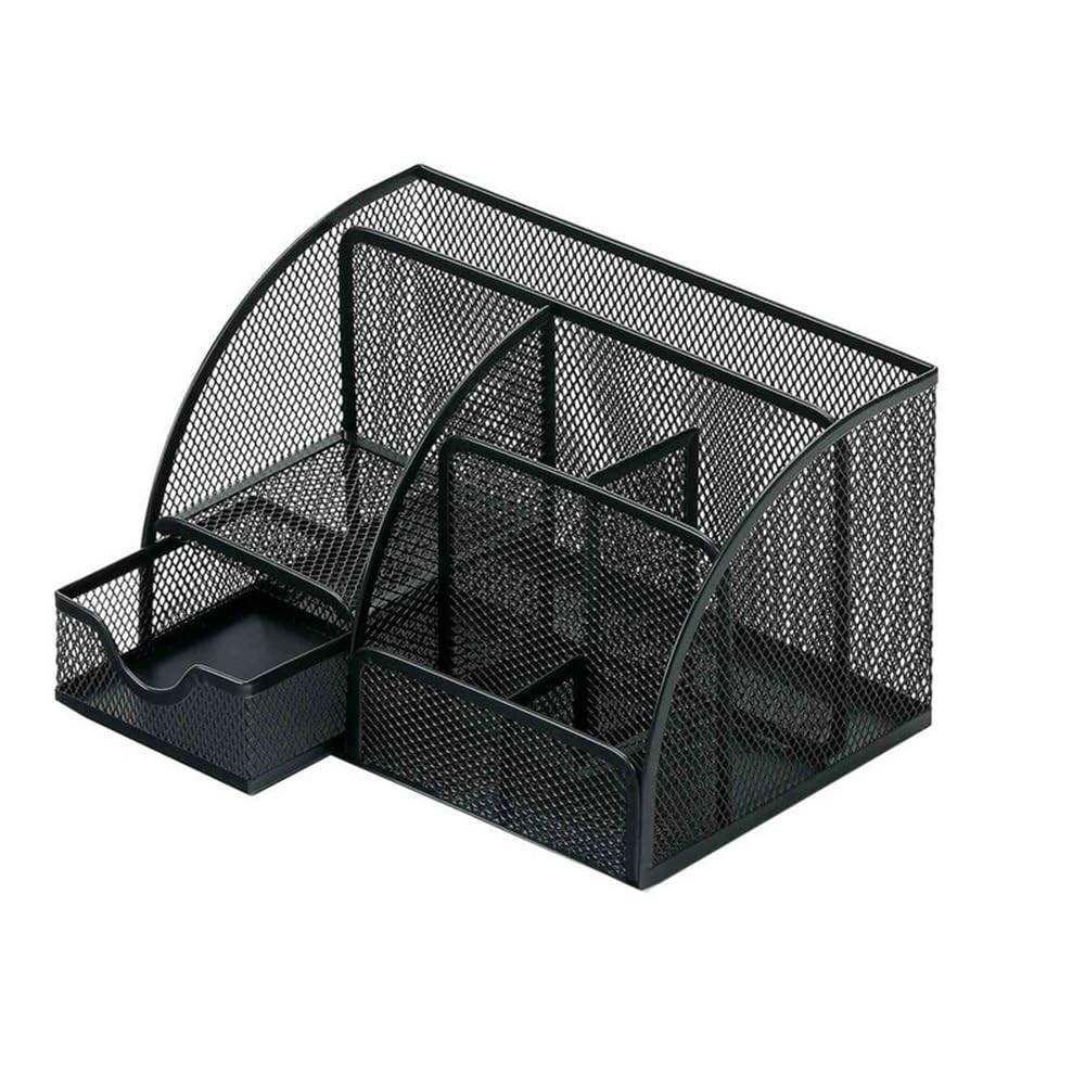 “Mesh Desk Organizer, Desktop Organizer with Drawer, Office Supplies Black