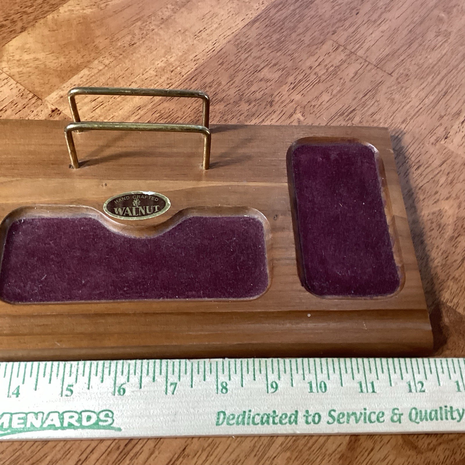 Vintage Solid Walnut Wooden Dresser Desk Organizer W/ Brass Hand Crafted