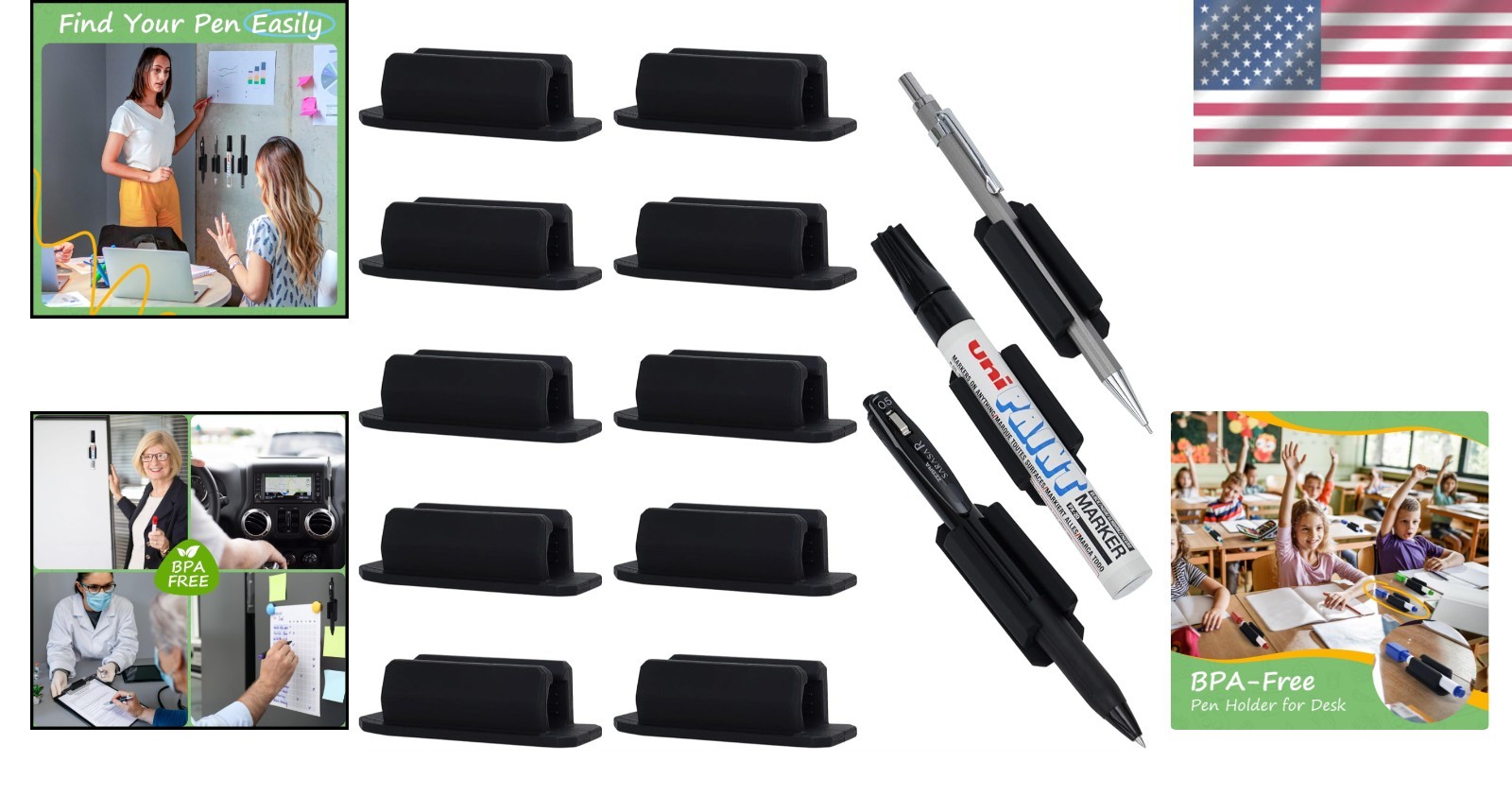 10 PCS Silicone Pen Holder Set: Adhesive & Expandable for Classrooms & Offices