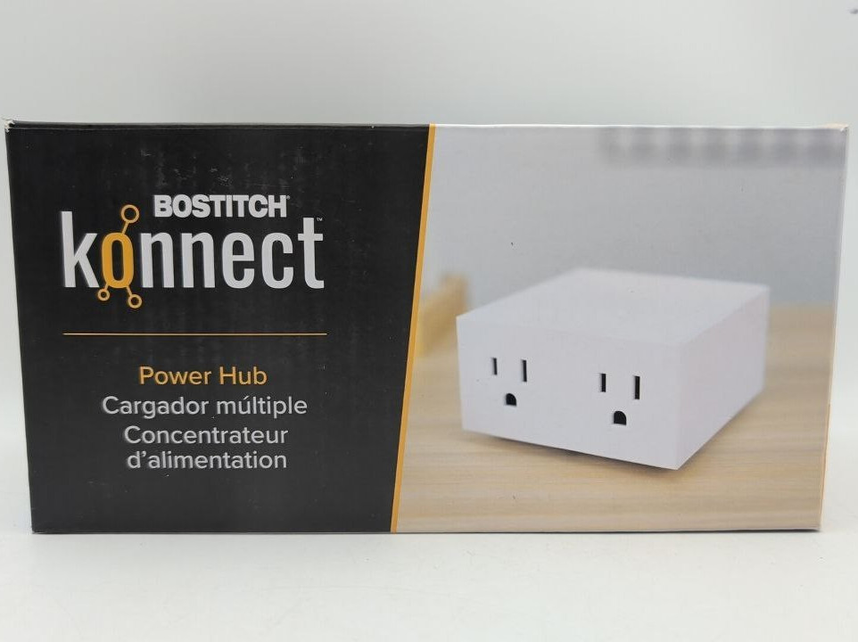 Bostitch Konnect Power Hub With Two AC Outlets For Office Desk Workspace White