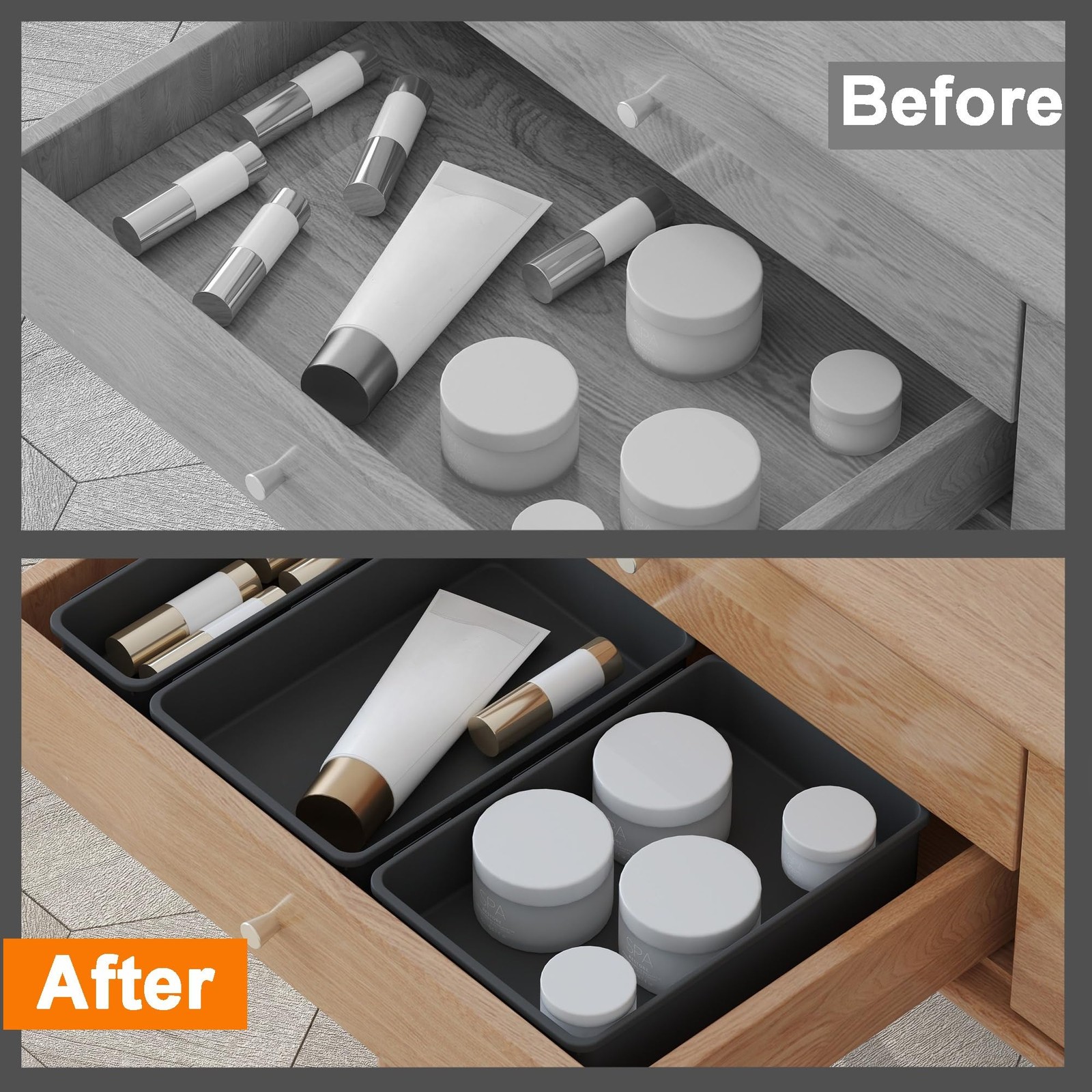 Desk Drawer Organizer Tray Set, 16PCS Plastic Drawer Organizer Bins for Offic…