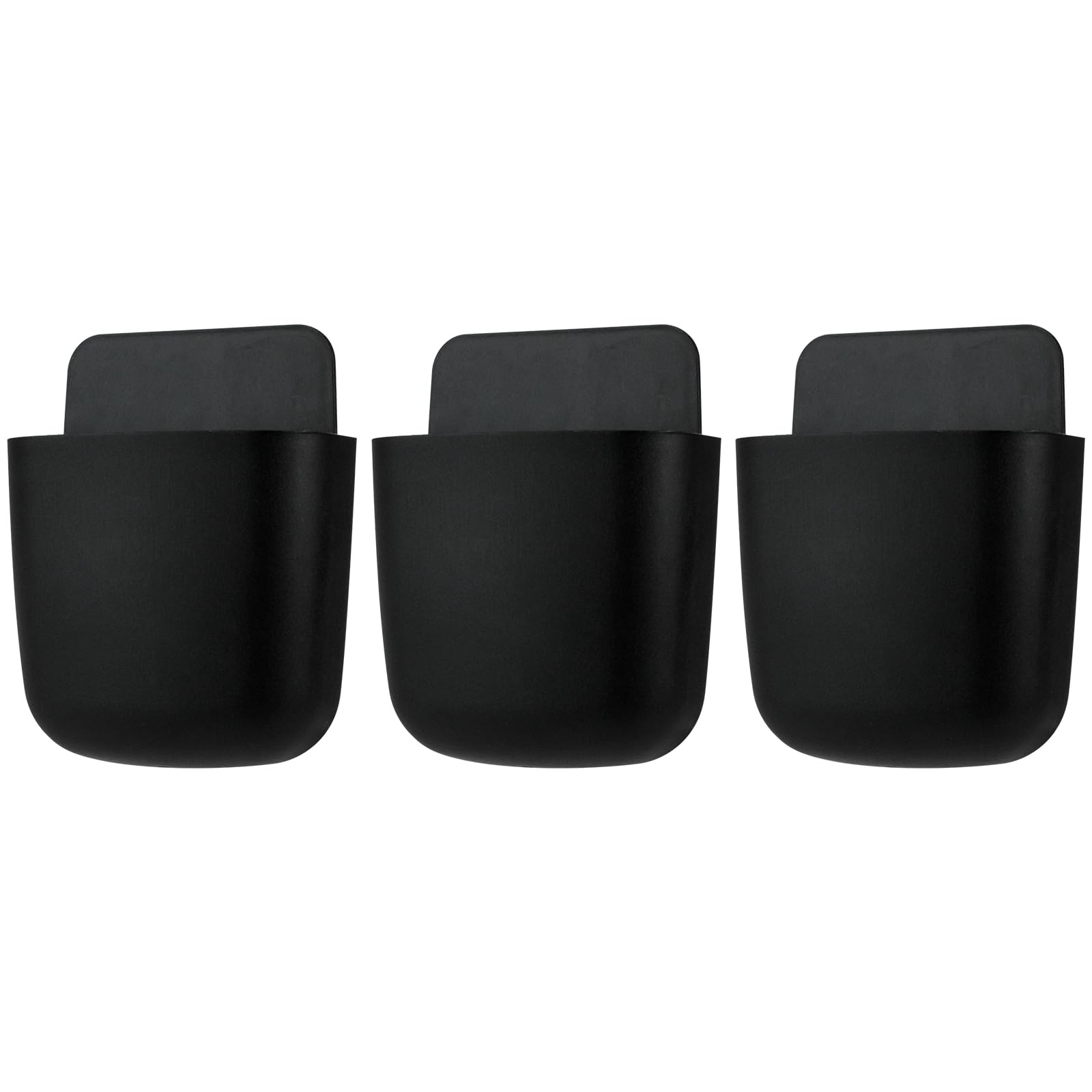 Wall Mount Charging Phone Holder Remote Control Storage Box, 3 Pack – Black