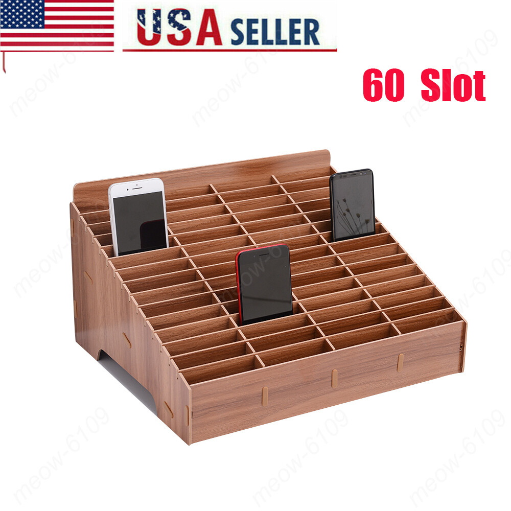 60 Slot Lattices Top Desk Organizer DIY Wooden Phone Holder Pen Box Storage Case