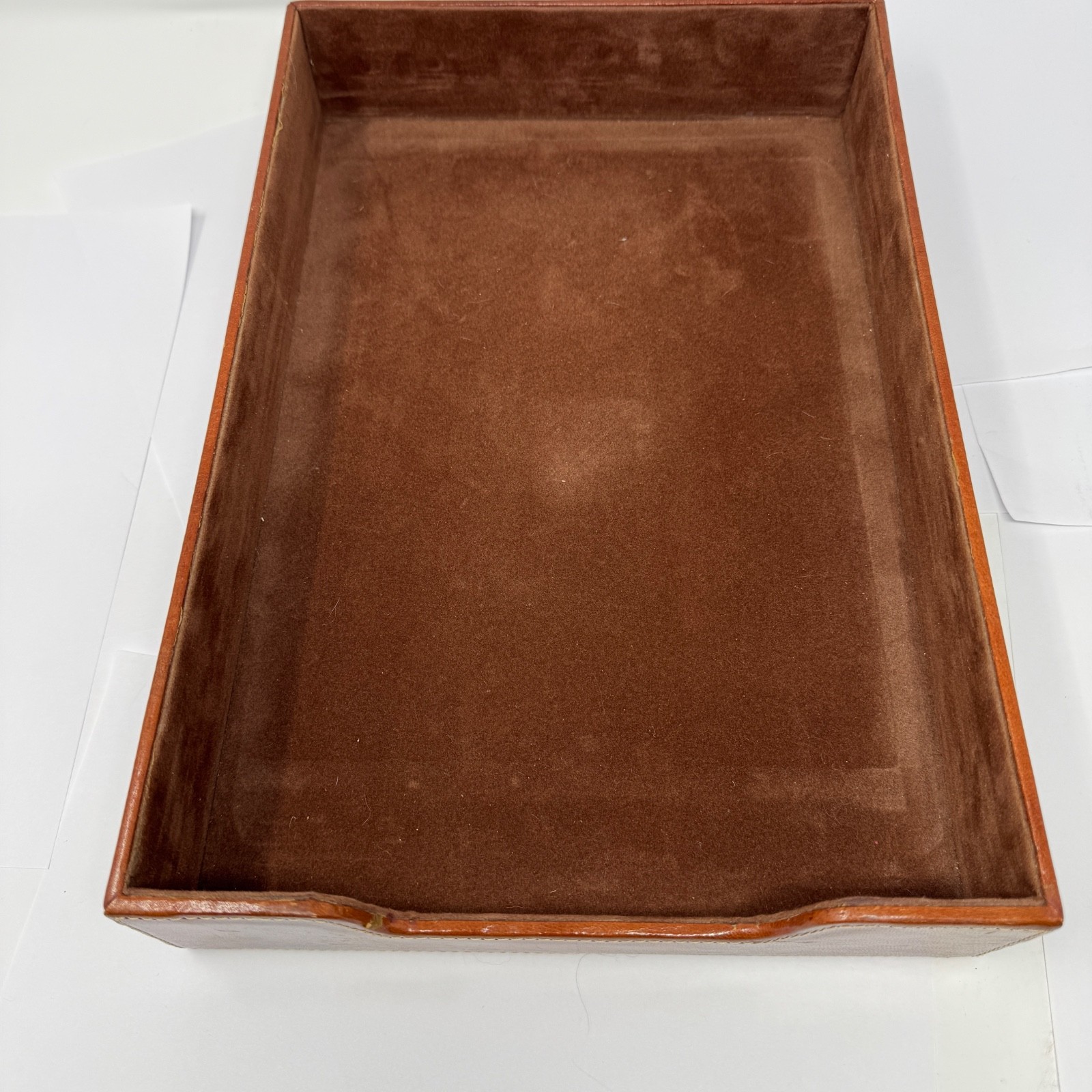 Brown Leather Letter Tray Desk Paper Organizer Belt Buckle Detail India 14×9