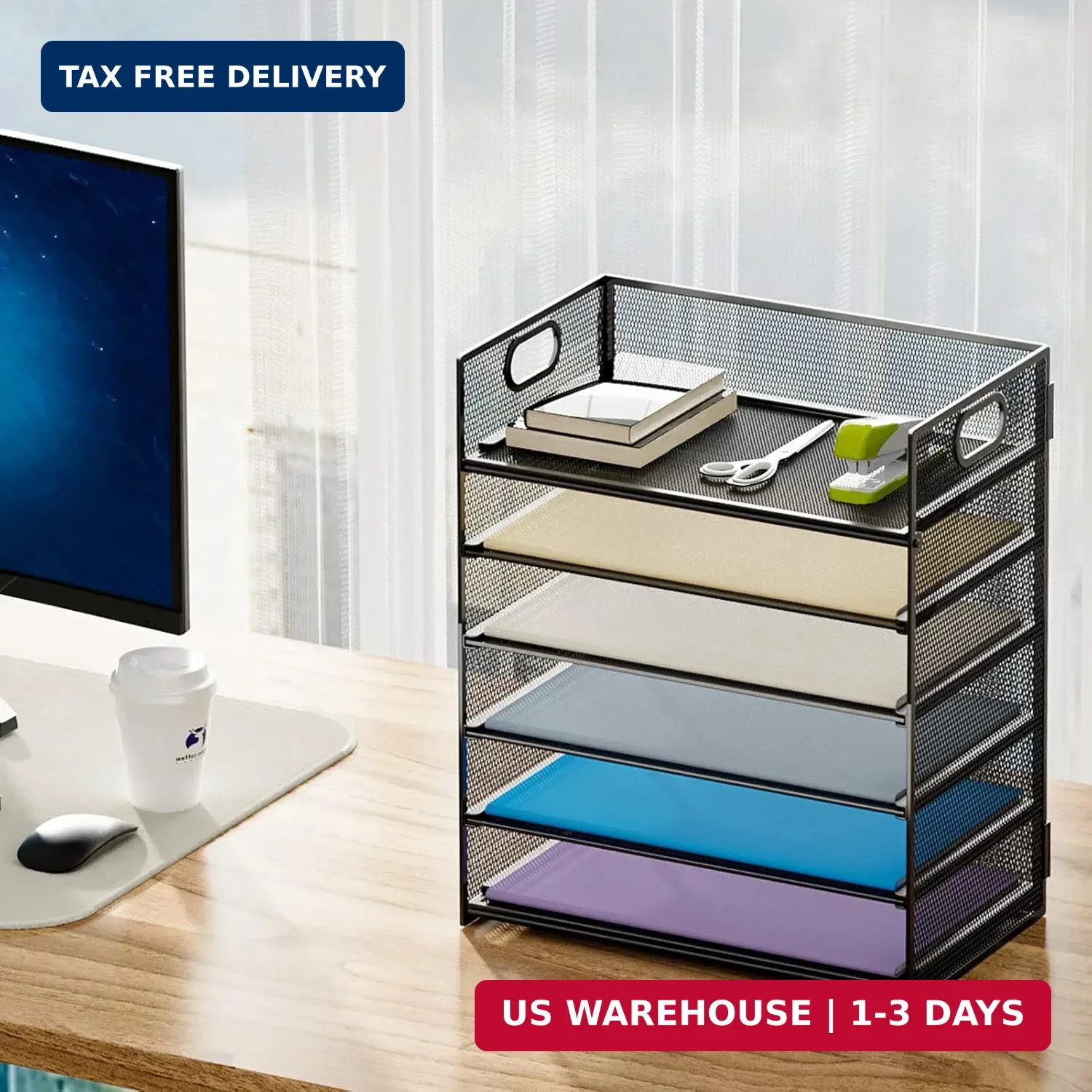 Marbrasse 6 Tier Paper Organizer Letter Tray – Mesh Desk File Organizer with Han