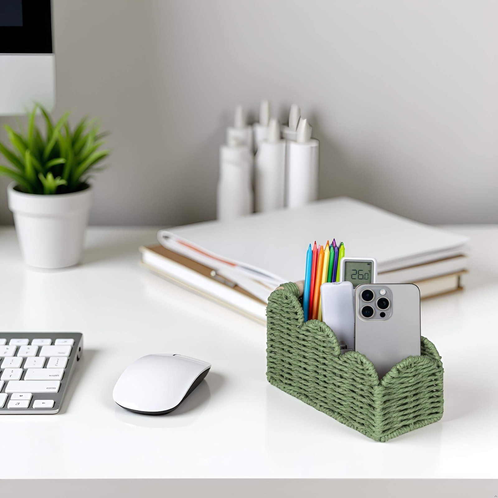 Scalloped TV Remote Control Holder Bedside Candy Organizer, Office Desk Stora…