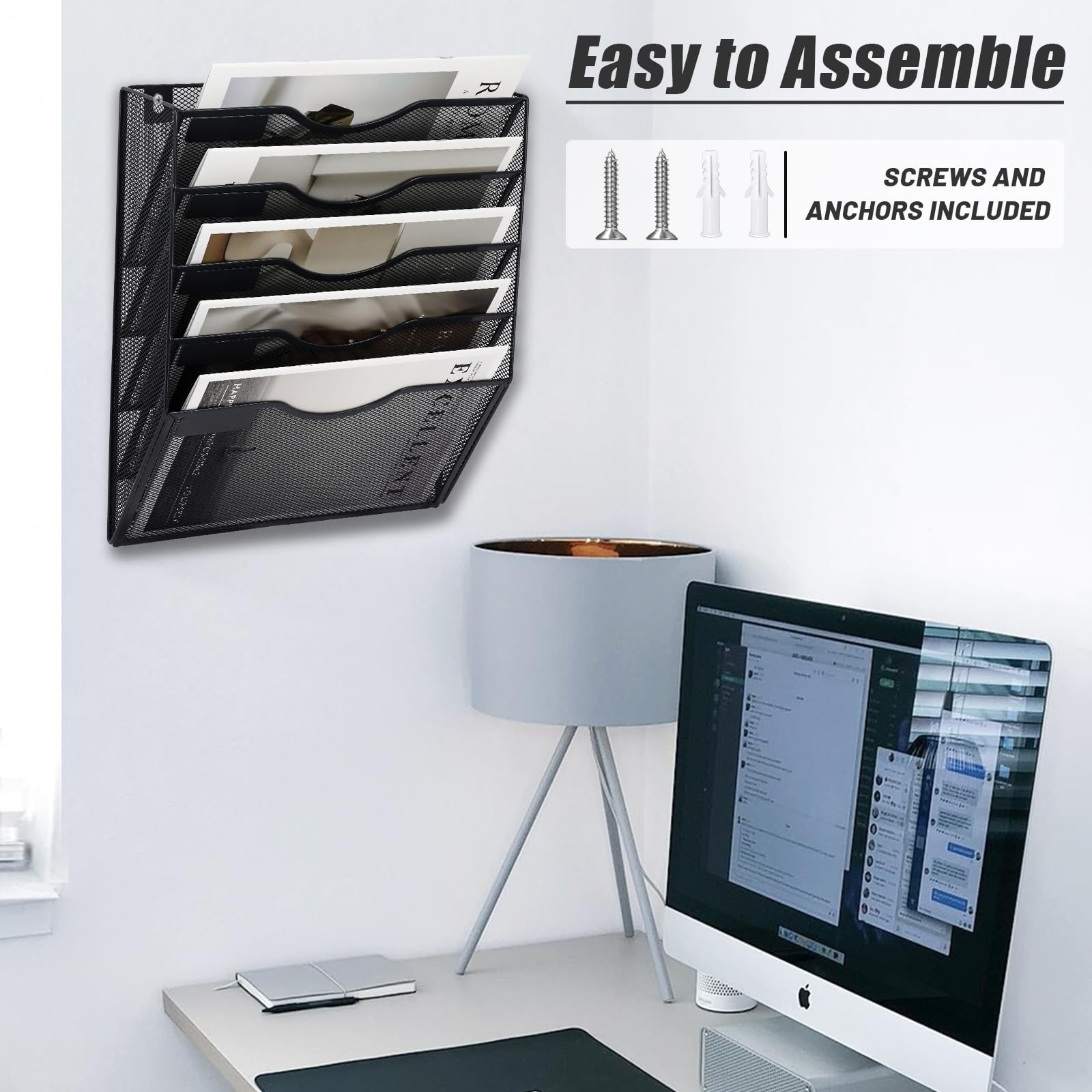 Easepres 5 Pocket Mesh Hanging Wall File Organizer Wall Mounted Mail Paper