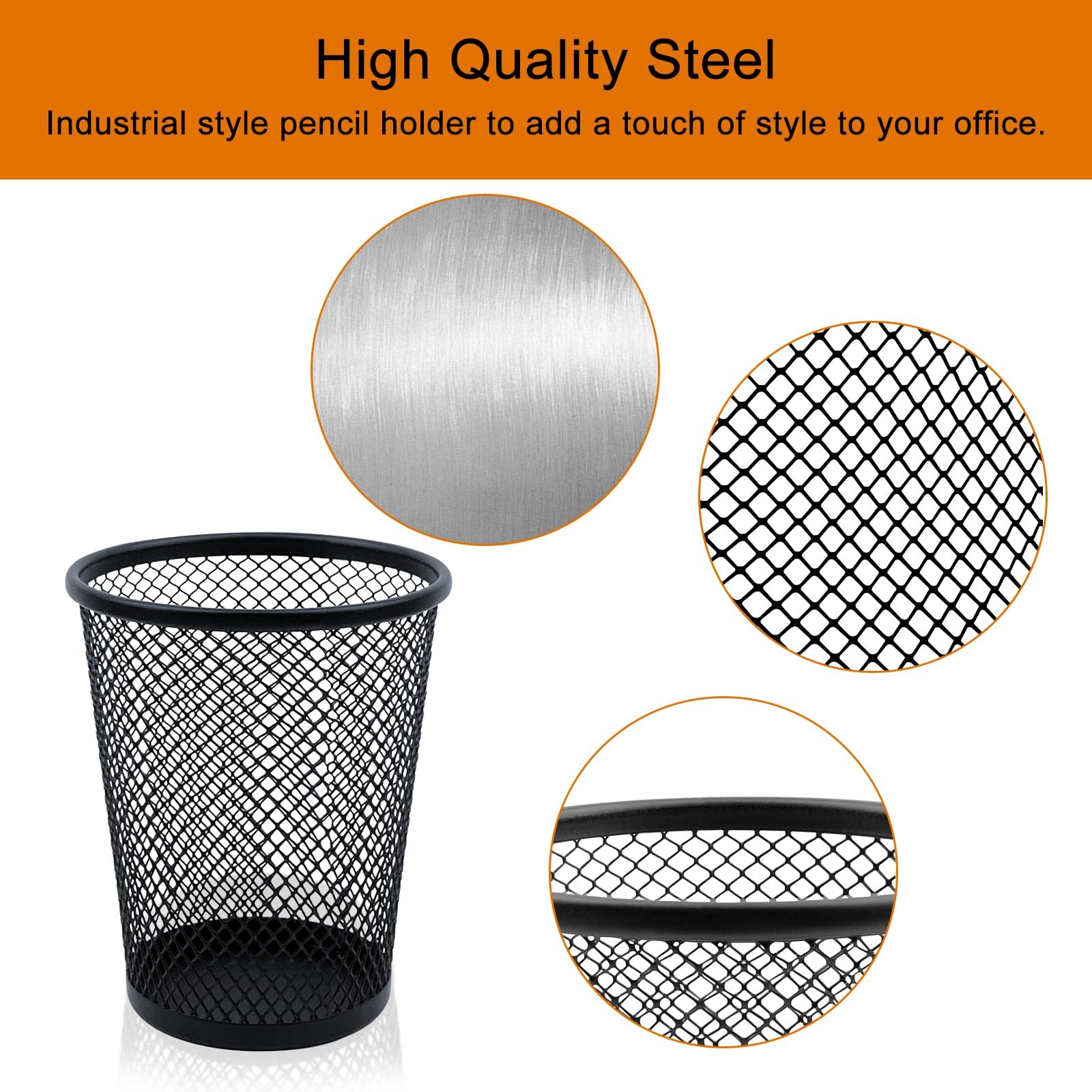 Desk Pencil Pen Holder, Wire Mesh Pen Cup Holder for Desk Organizer and Office