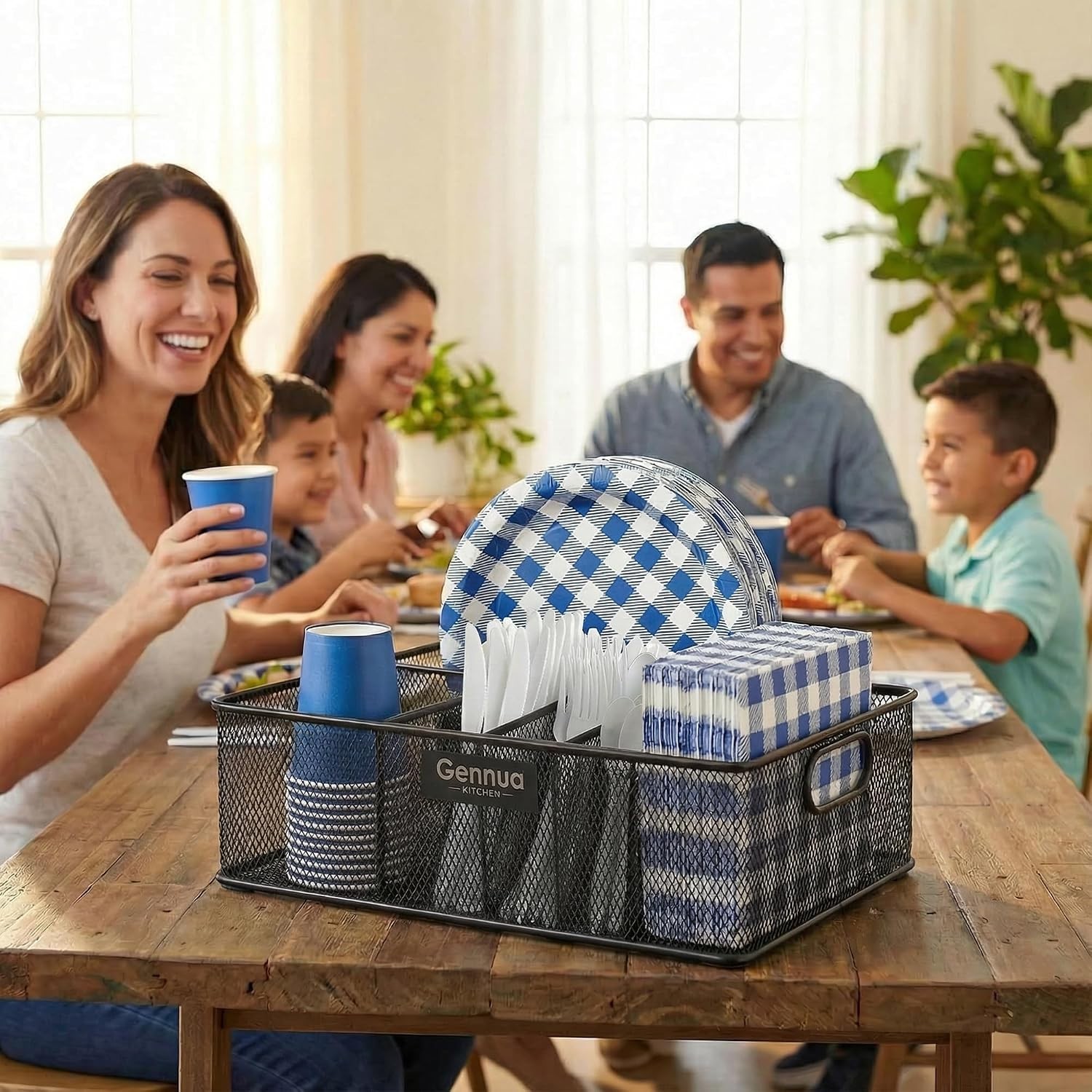 Paper Plate Organizer Caddy Kitchen Storage Utensil Holder Countertop Picnic