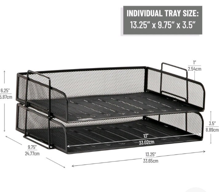 2 Tier Mind Reader Stackable Paper Tray, Desktop Organizer, Metal, Black