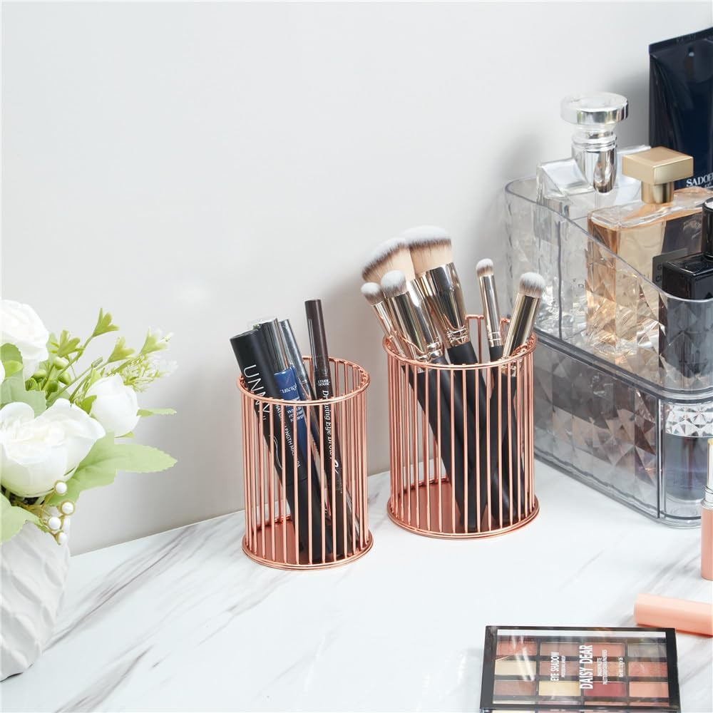 2 Sets Metal Pen Holder for Desk, Makeup Brushes Cup Holder, Pencil Holders, Pen
