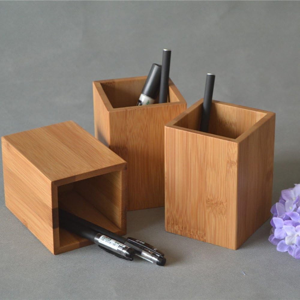 Bamboo Wood Desk Pen Pencil Holder Stand Multi Purpose Use Pencil Cup Pot Des…