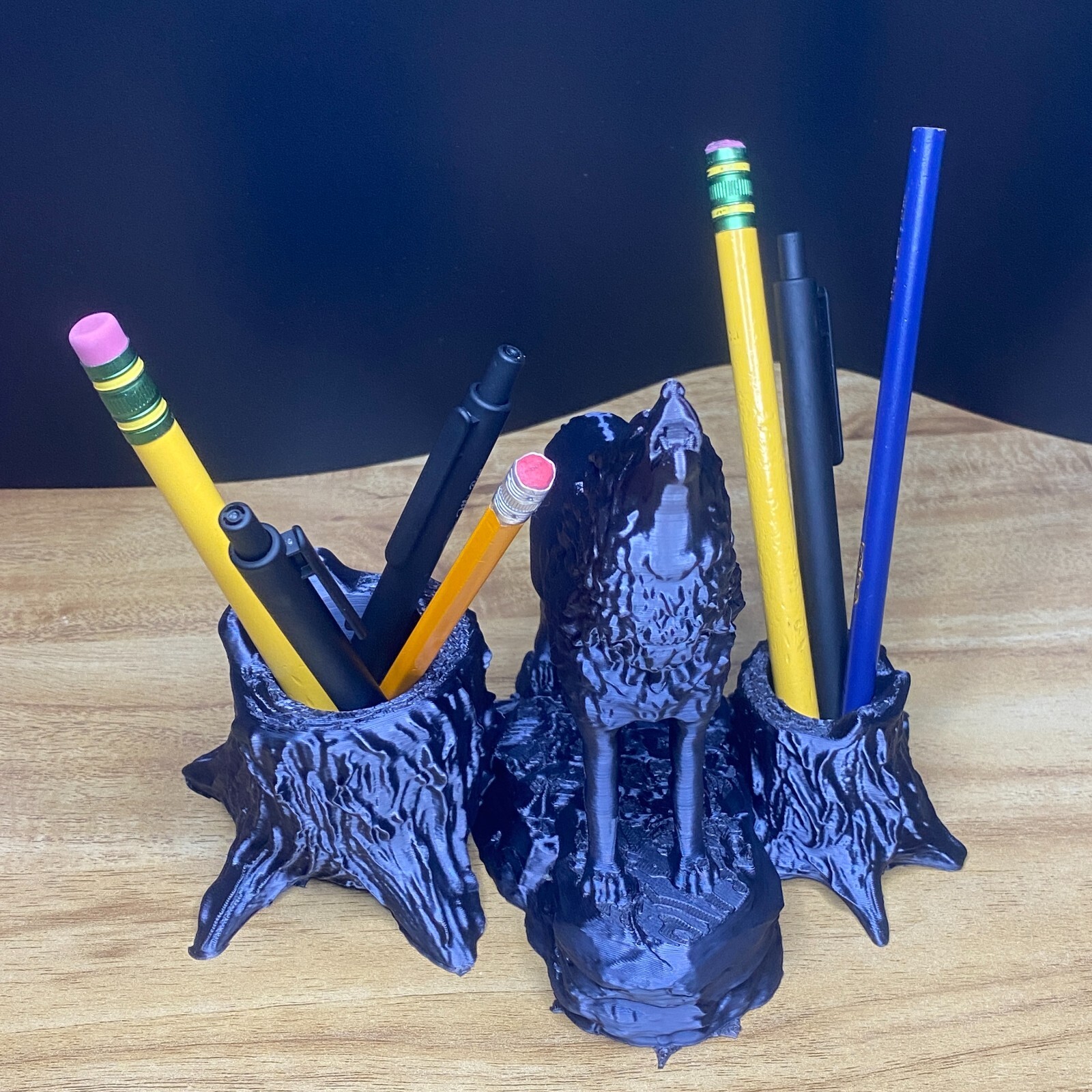 Black Wolf Pen & Pencil Holder – Unique Desk Organizer