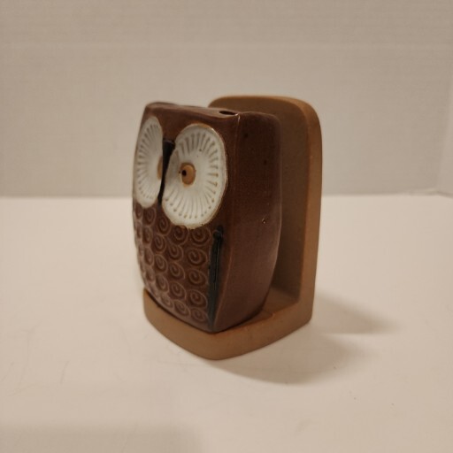 Vtg Brown Owl 4″ Stoneware Pen Letter/NotePad/Napkin Holder UCTCI Japan Ceramic