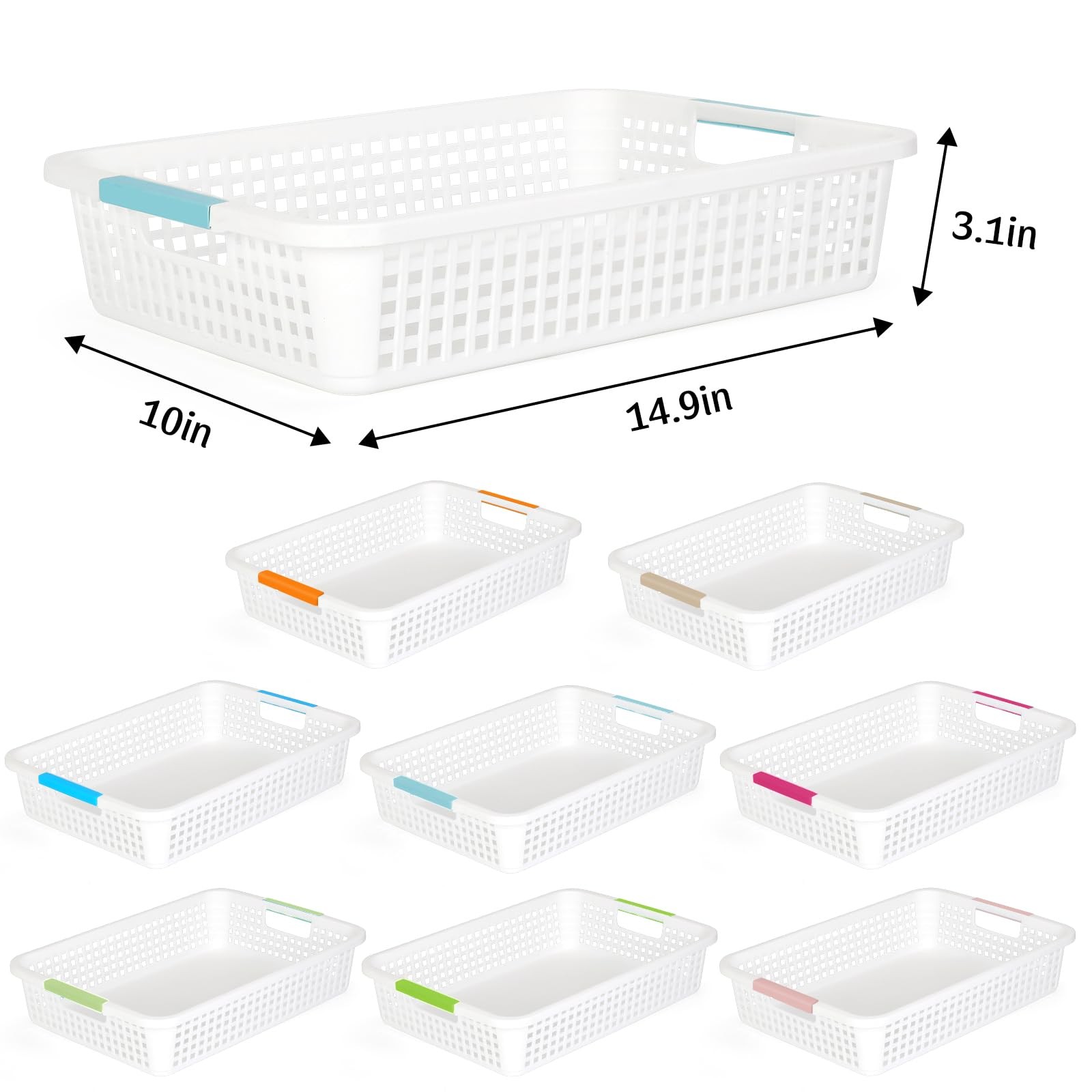 8 PCS Plastic Classroom Storage Baskets 15x10x3 Inch Desktop File Tray
