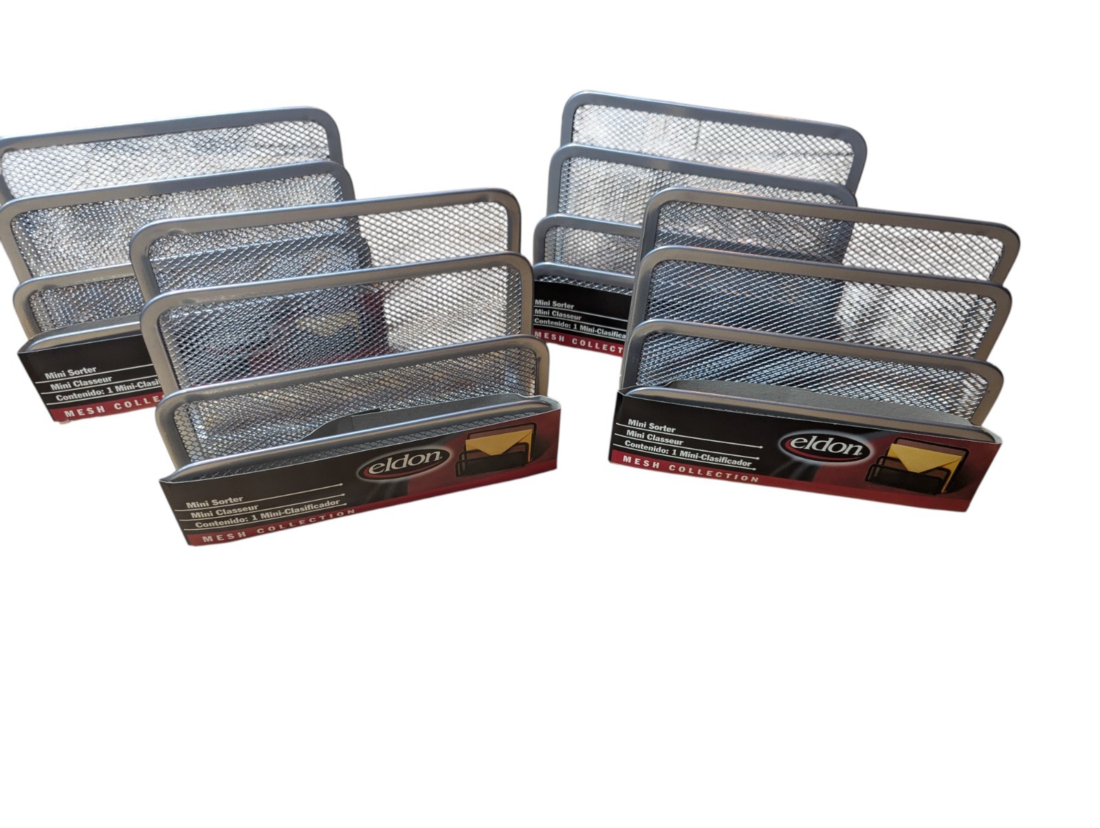 Lot Of 4 ELDON Mini Sorter Separator Desk Organizer Silver Mesh Mail Vintage