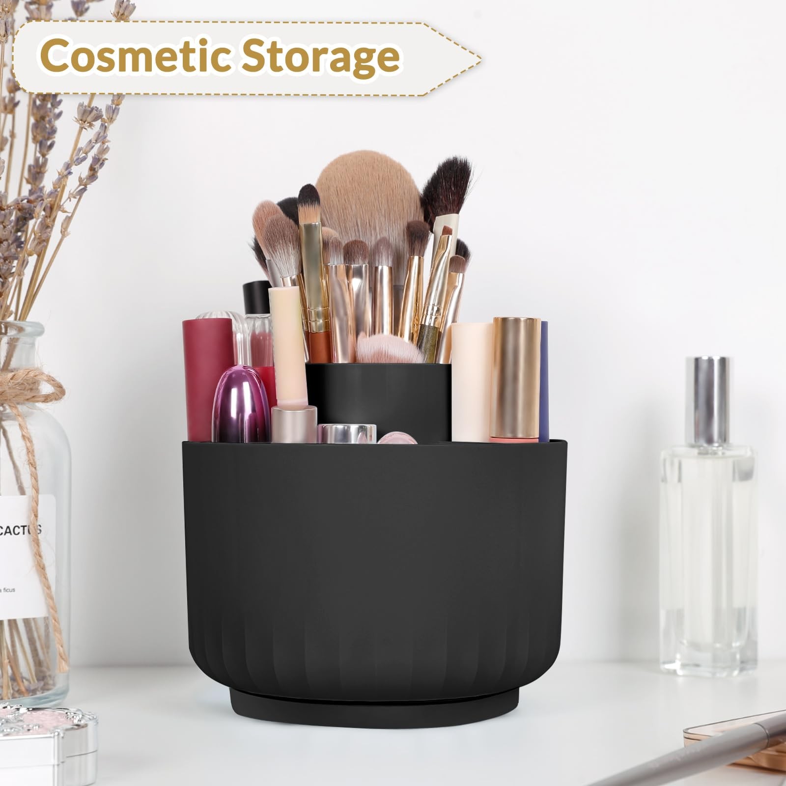 SKYDUE 360 Degree Rotating Pencil Pen Holder for Desk, Dual-Purpose Black
