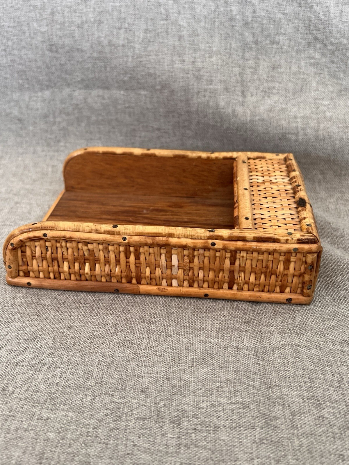 VTG Bamboo Rattan Wicker Desk Organizer Mail Holder Letter Sorter Boho Coastal