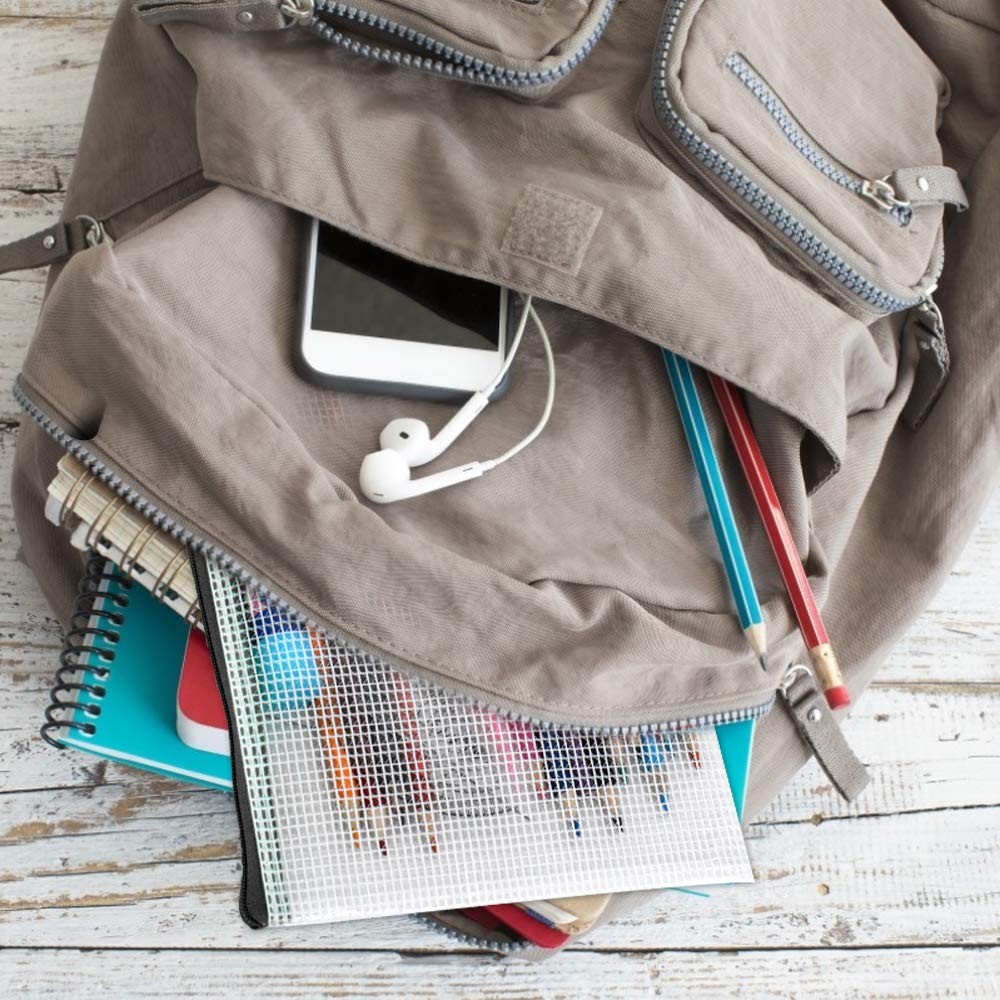 20 Pack Clear Pencil Pouch A6 Zipper Mesh Bags Black 9.2×4.7 Inch