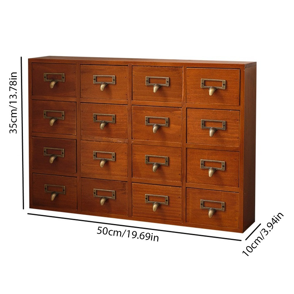 Vintage 16 Drawers Tabletop Library Card Catalog Cabinet Apothecary Storage Box