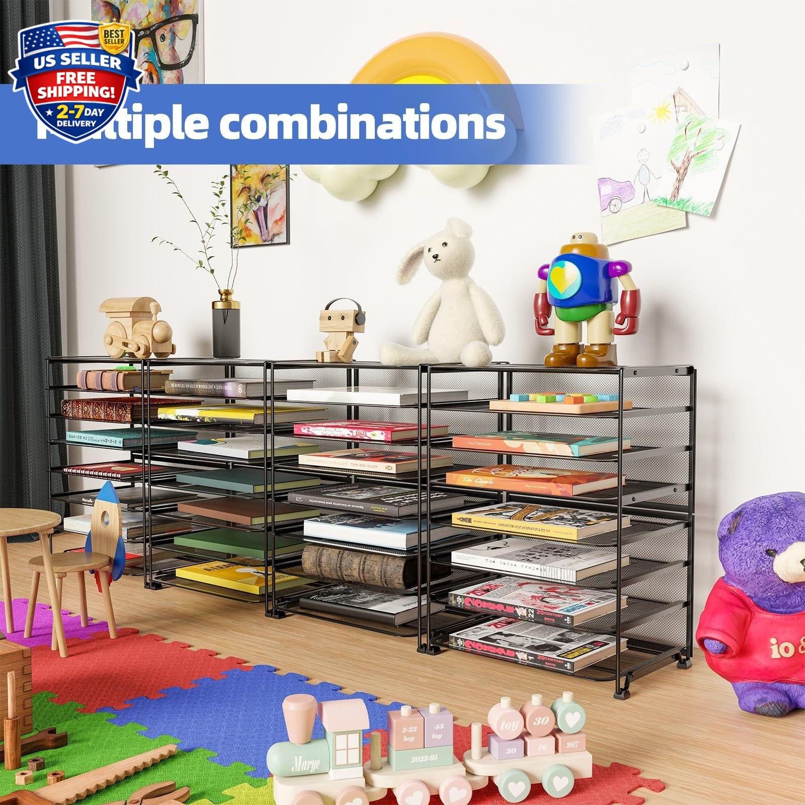 2 Pack 8 Tier Mesh Desk File Organizer Letter Tray Paper Storage Black