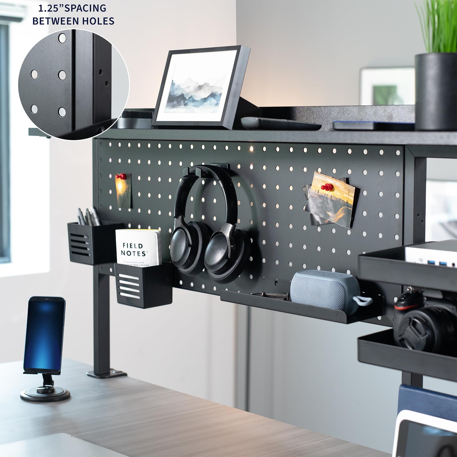 VIVO Steel Clamp-on 46 x 25 inch Desk Pegboard 45.7″ x 8.5″ x 24.6″, Black
