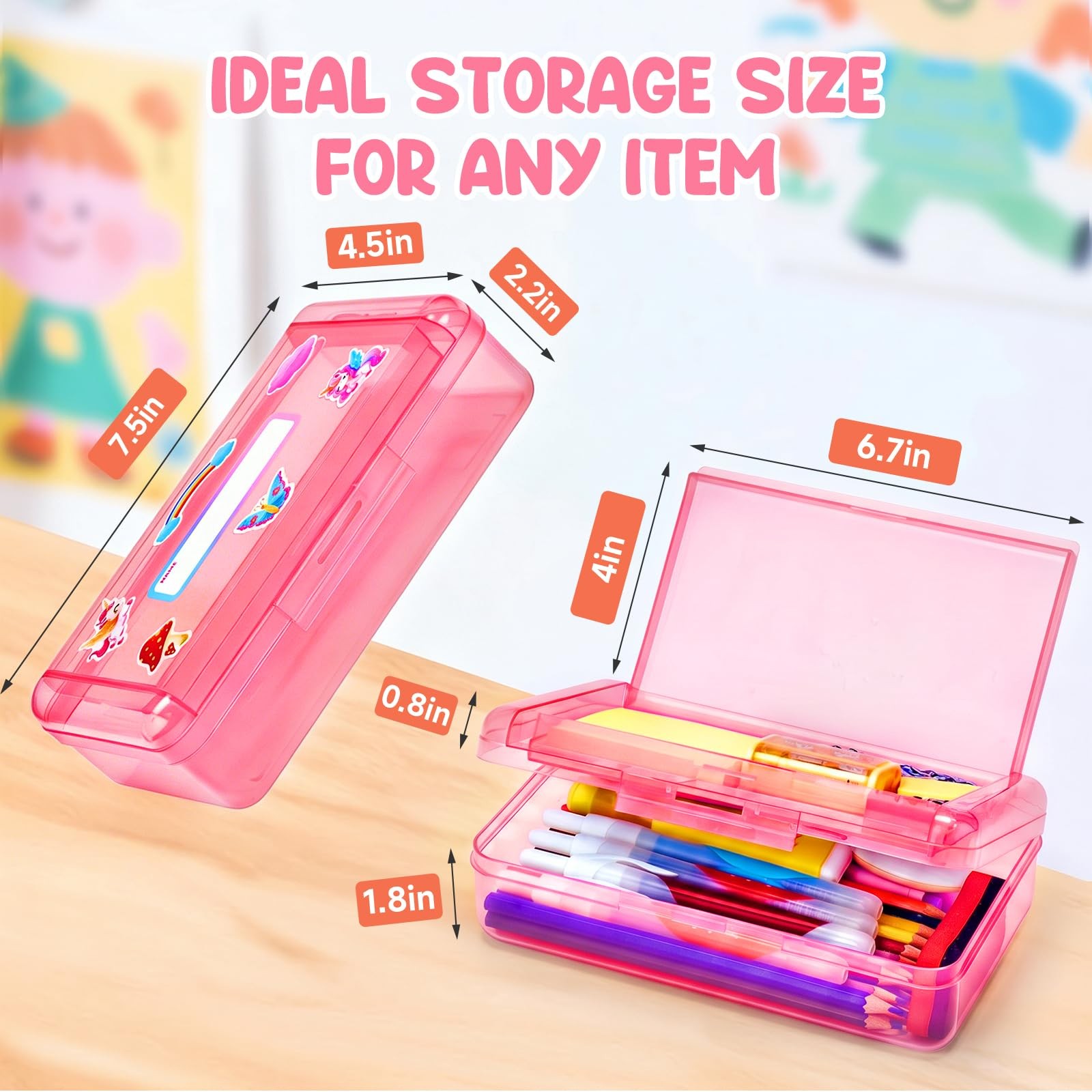 Double Layer Pencil Box, Hard Plastic Case with Latch, Large Art Storage Orga…