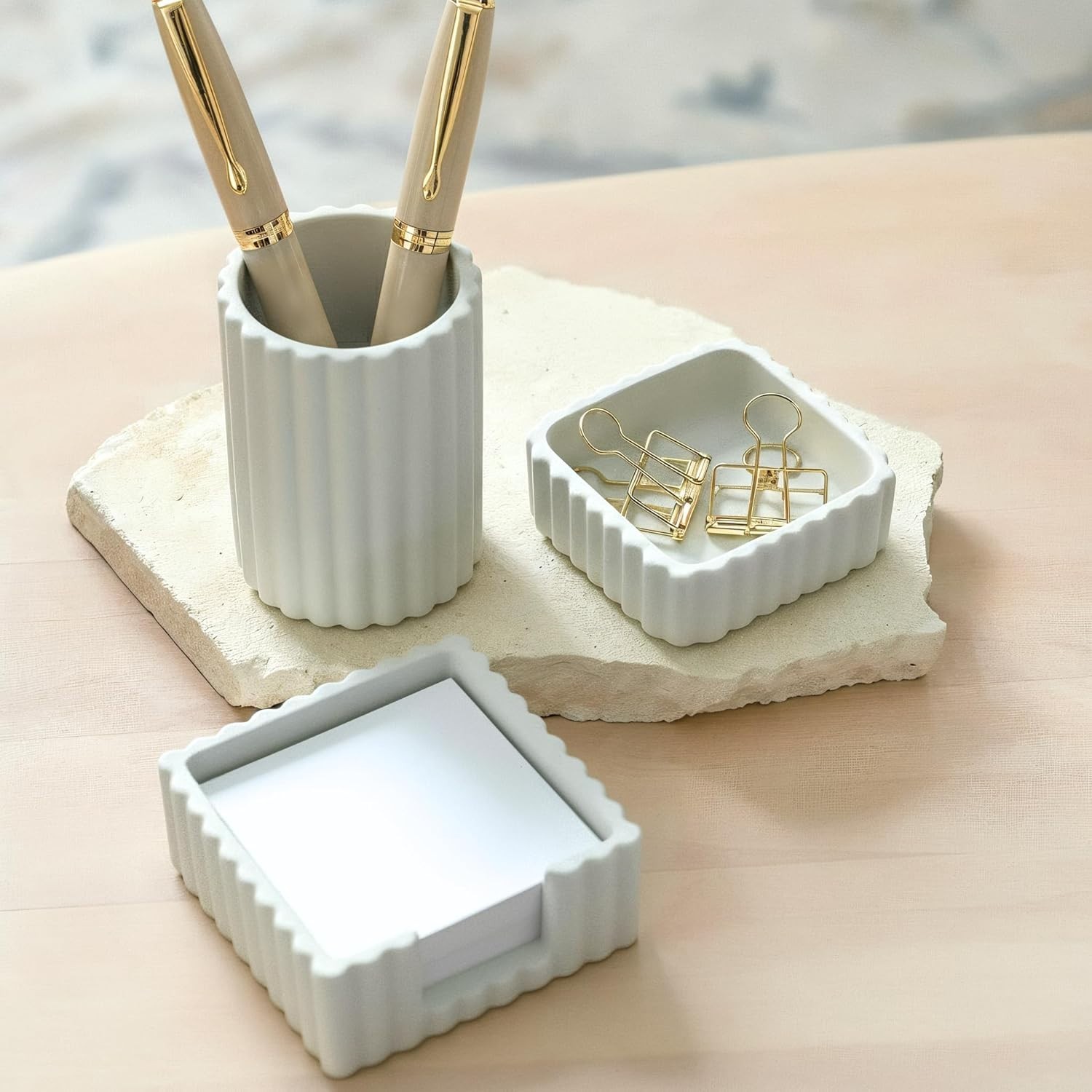 3-Piece Concrete Desk Accessories – Enhance Style & Organization Effortlessly
