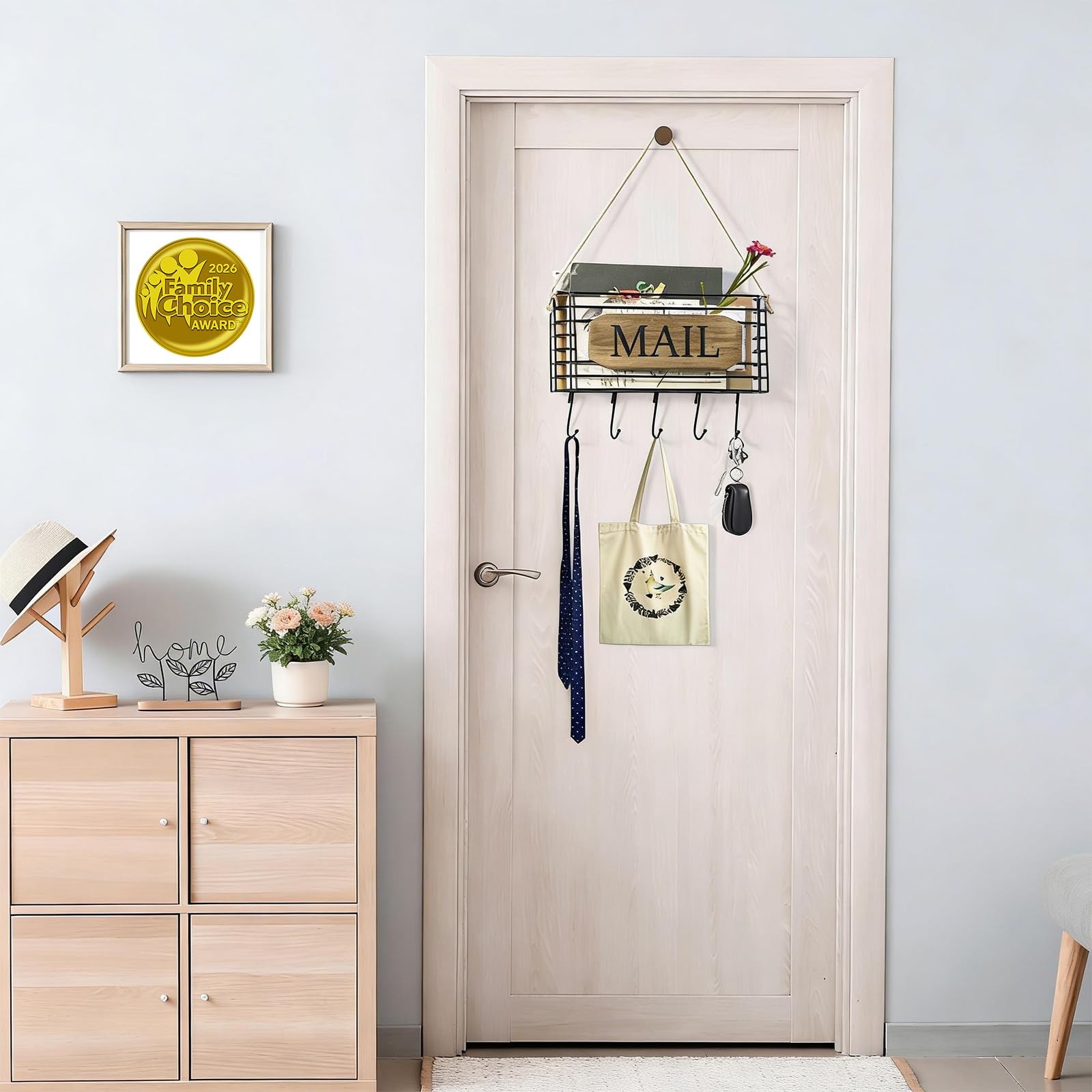 Mail Organizer Wall Mount, Rustic Mail Holder Key Holder for Wall with Hooks, Sm