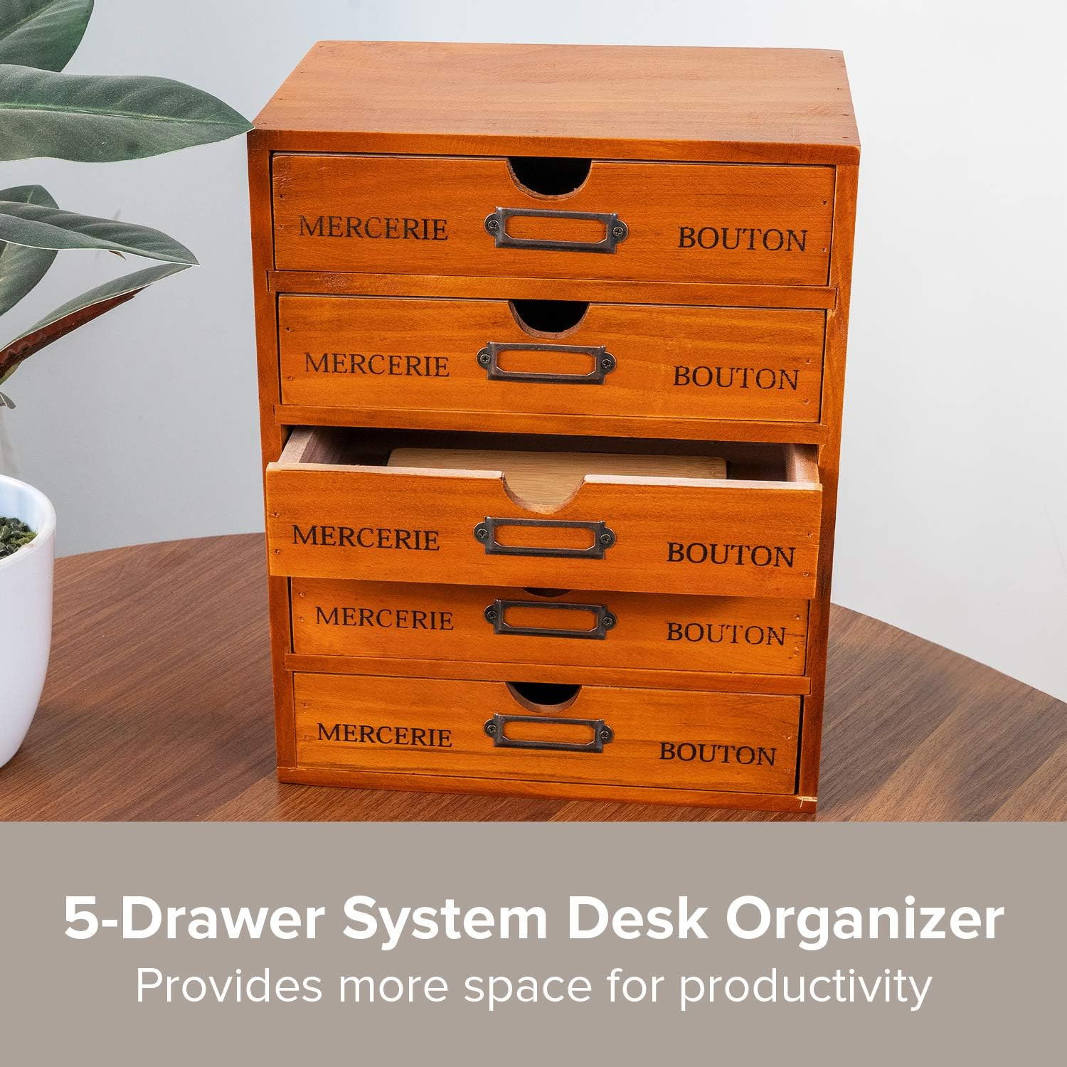 Rustic 5-Drawer Wooden Desk Organizer for Home Office & Craft Storage