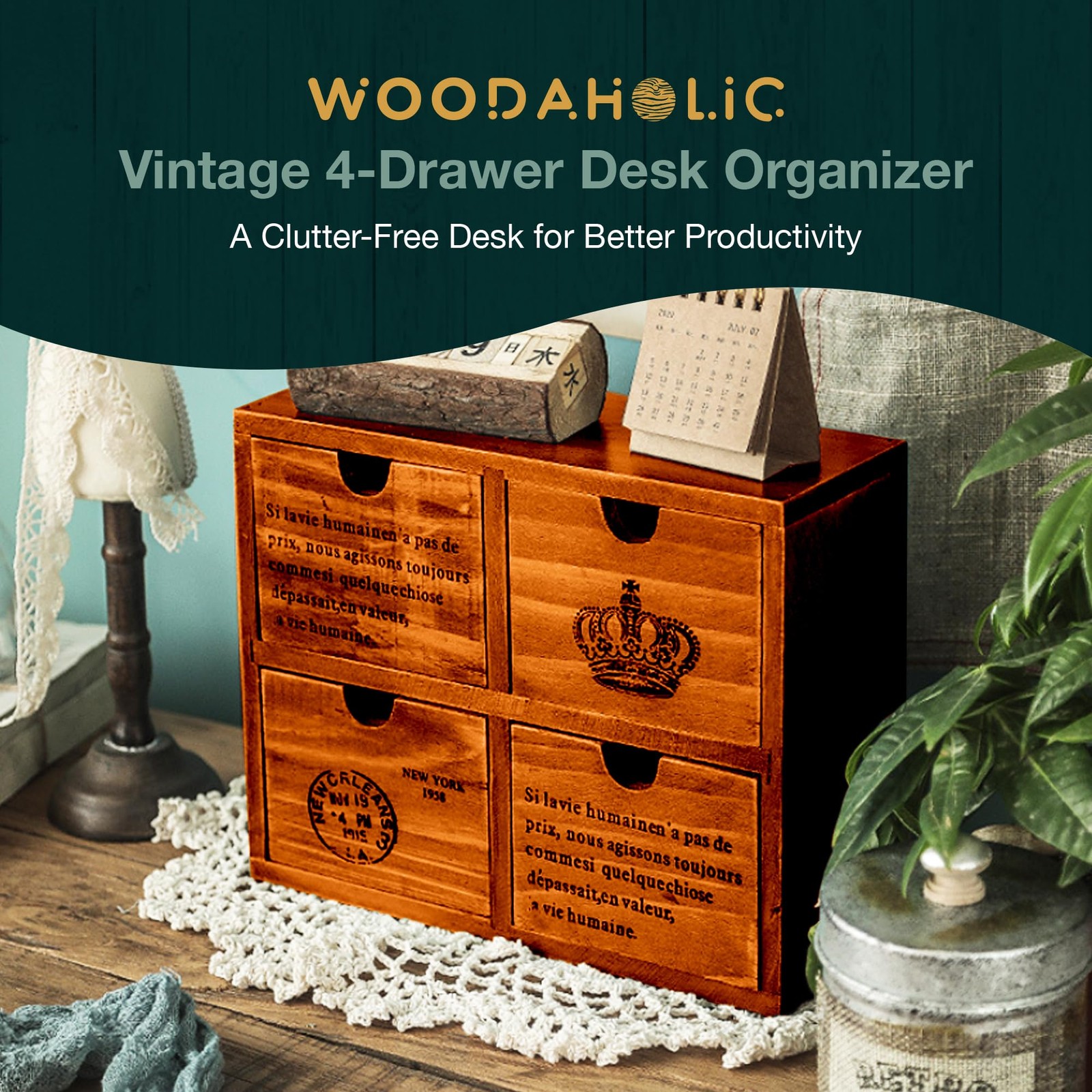 4-Drawer 4.5 inches (D) x 10 (W) x 7.8 (H), Mahogany Wood