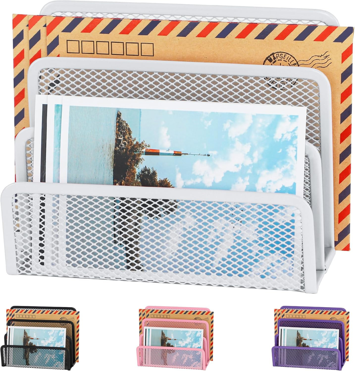 Desk Mail Organizer, Office Small Desktop Metal Mesh Envelope Letter Sorter Pape