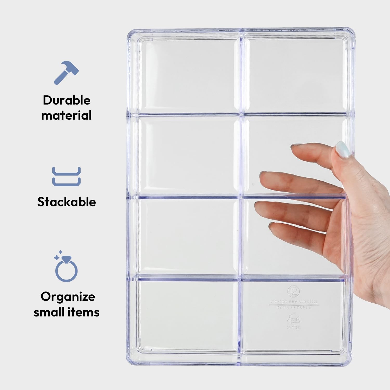carrotez Small Stackable Jewelry Organizer Tray, 8 Grid, Clear Plastic clear