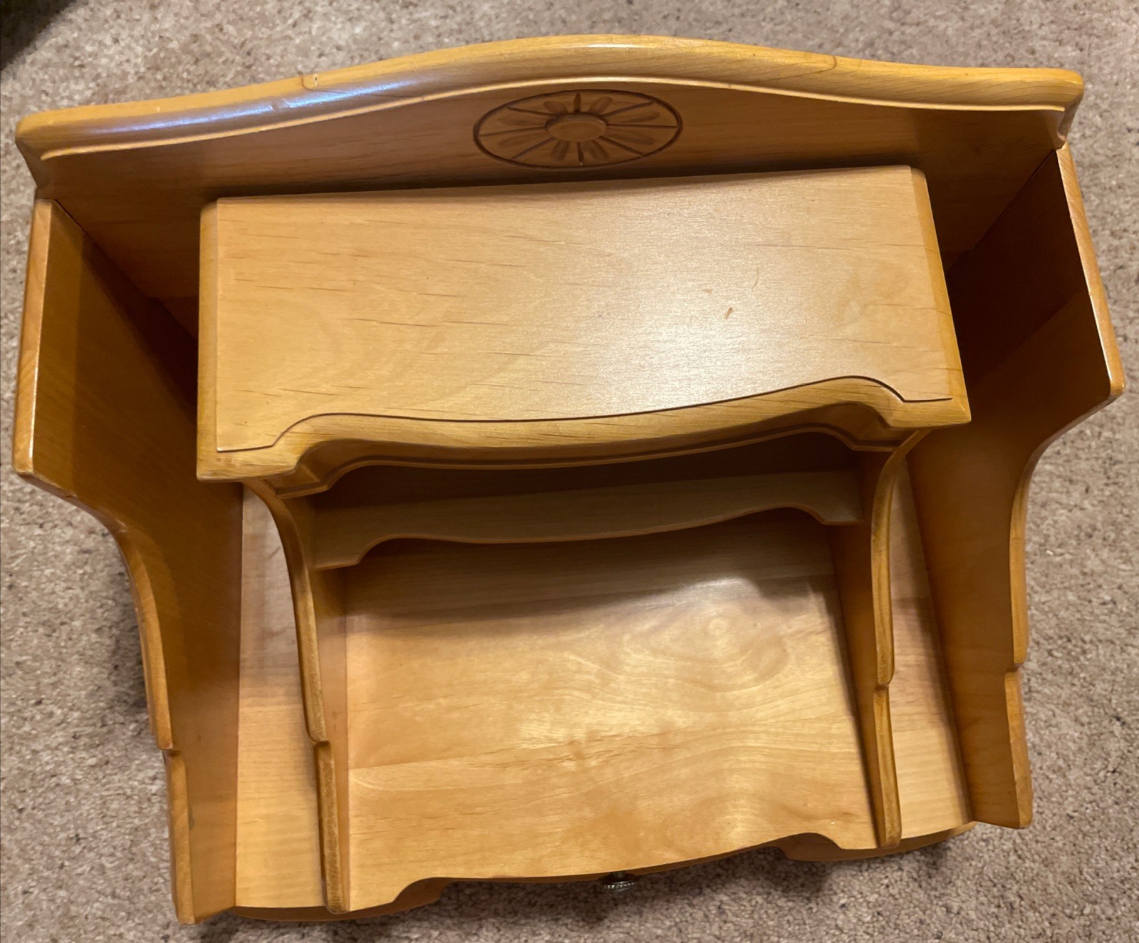 Wood Desk Top Organizer Wood Folder Paper Holder Two drawers. 15.5” W x 10.75 D