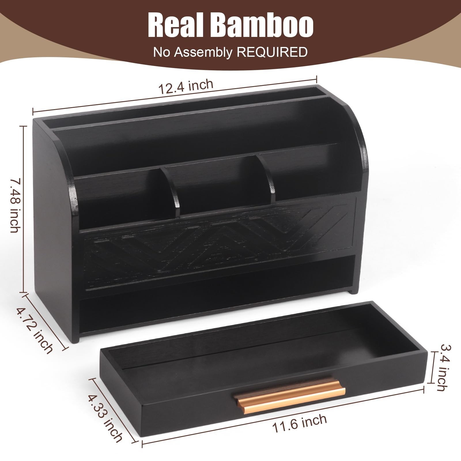 Charmewooden Black Desktop Organizer with Drawer Storage, White Desk
