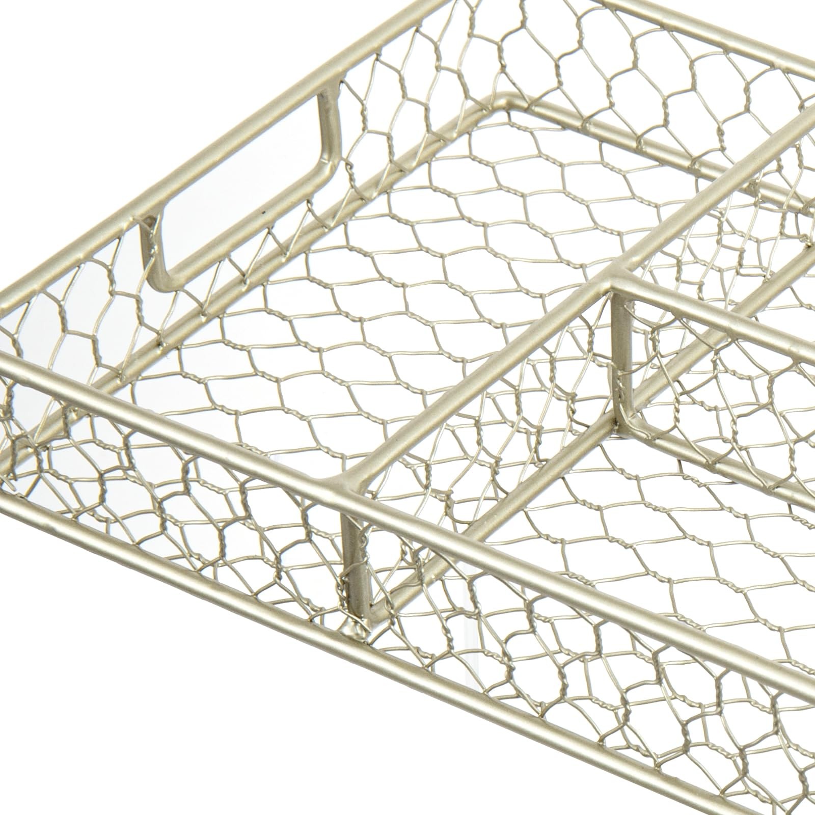 MyGift 4 Compartment Vintage Brass Tone Metal Chicken Wire Desk