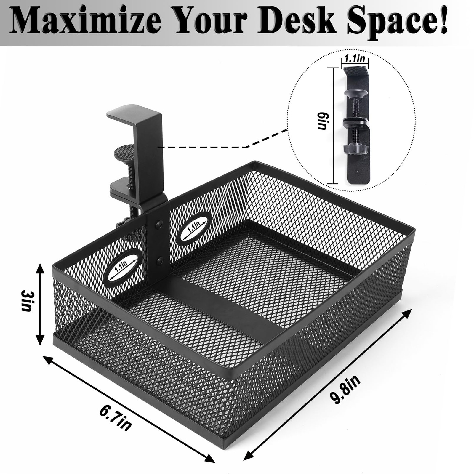 360° Swivel Under Desk Drawer Organizer, Clamp~On Mesh Storage