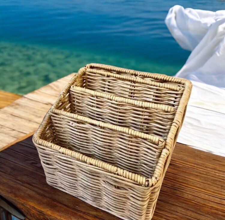 Wicker Office Organizer Mail Holder Basket Vintage Desktop