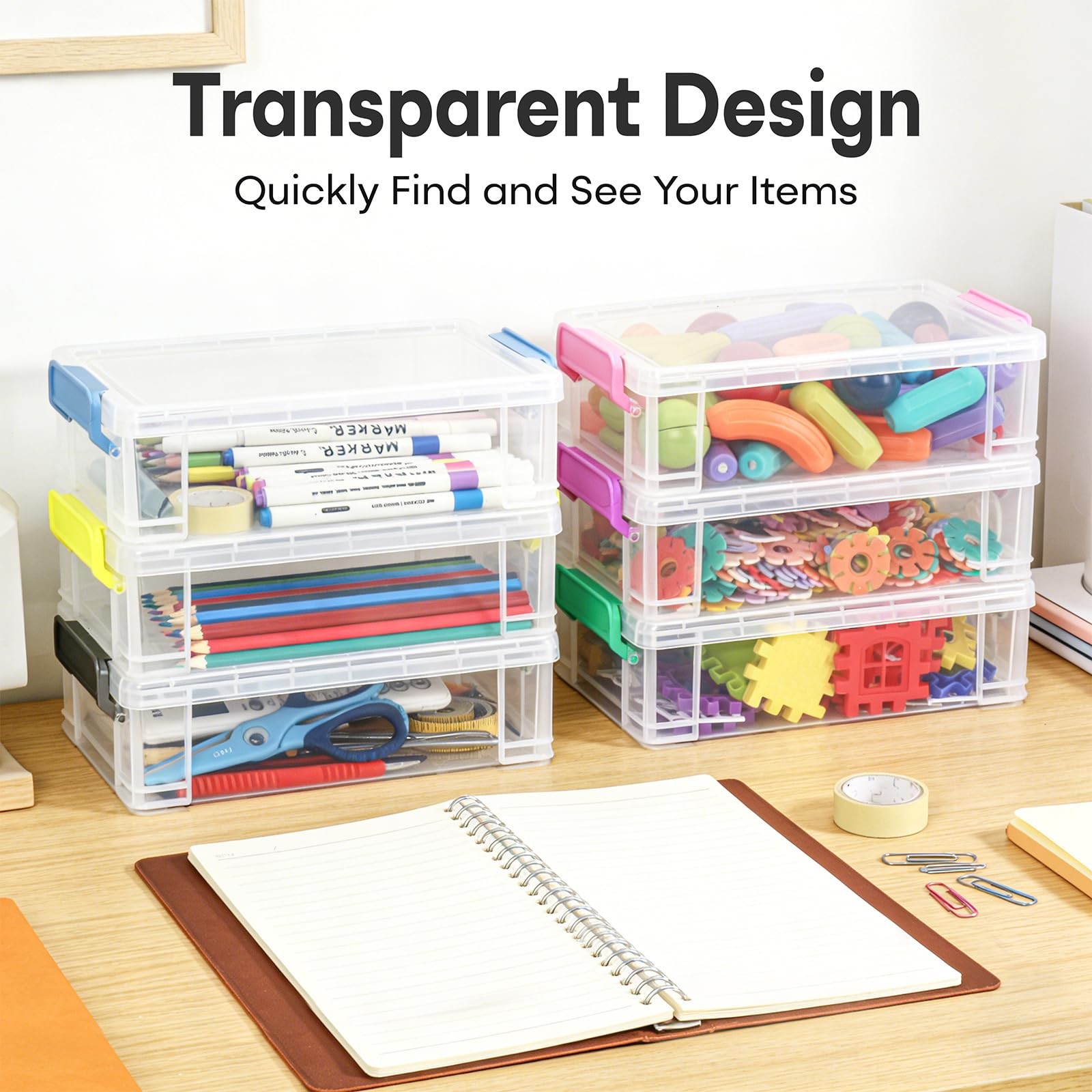 Extra Large Clear Pencil Box for Crayons, Markers, Art Supplies, Plastic Hard…
