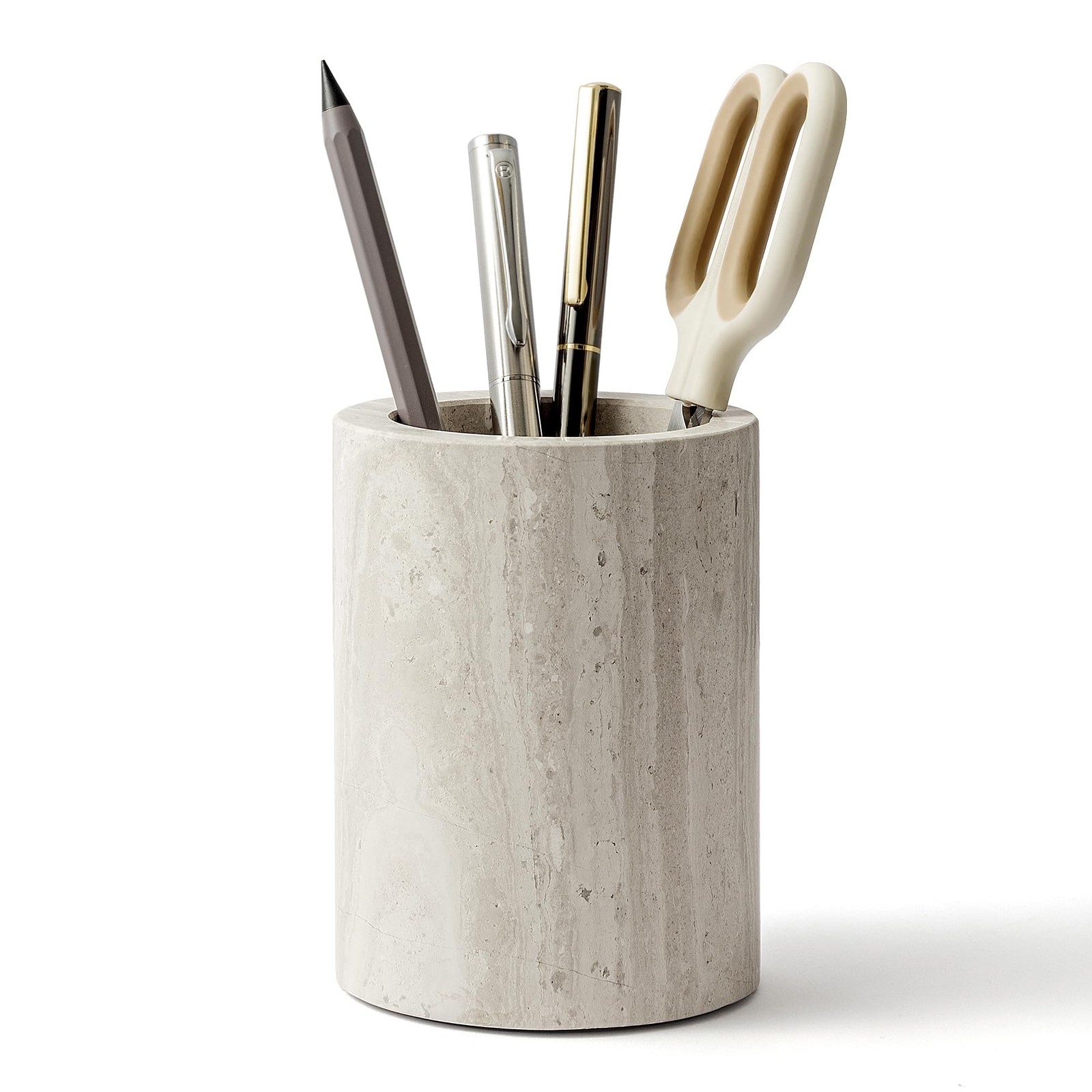 Natural Marble Pen Holder for Desk, Handcrafted Sturdy Desk Organizer with An…